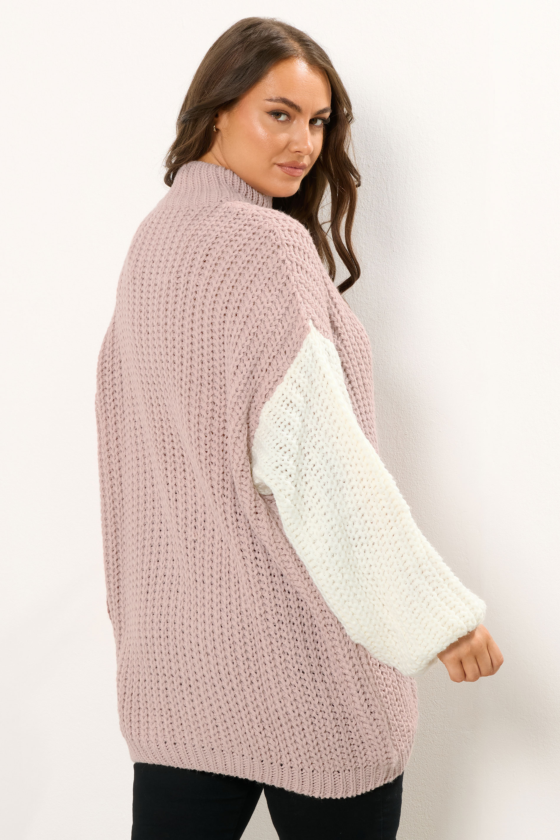 YOURS Plus Size Natural Brown Colourblock Knitted Jumper | Yours Clothing 2