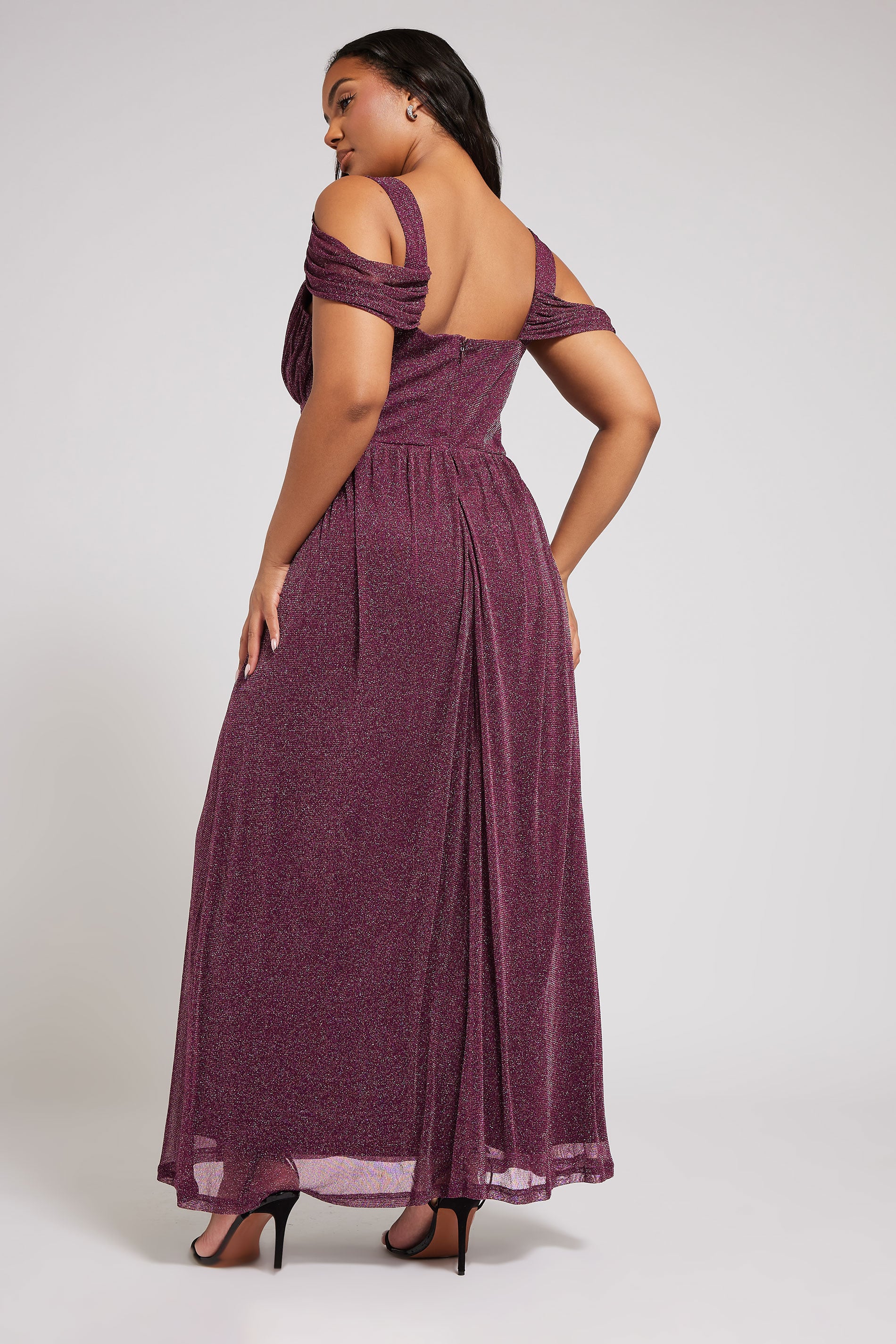 YOURS LONDON Plus Size Purple Metallic Cold Shoulder Maxi Dress | Yours Clothing 2