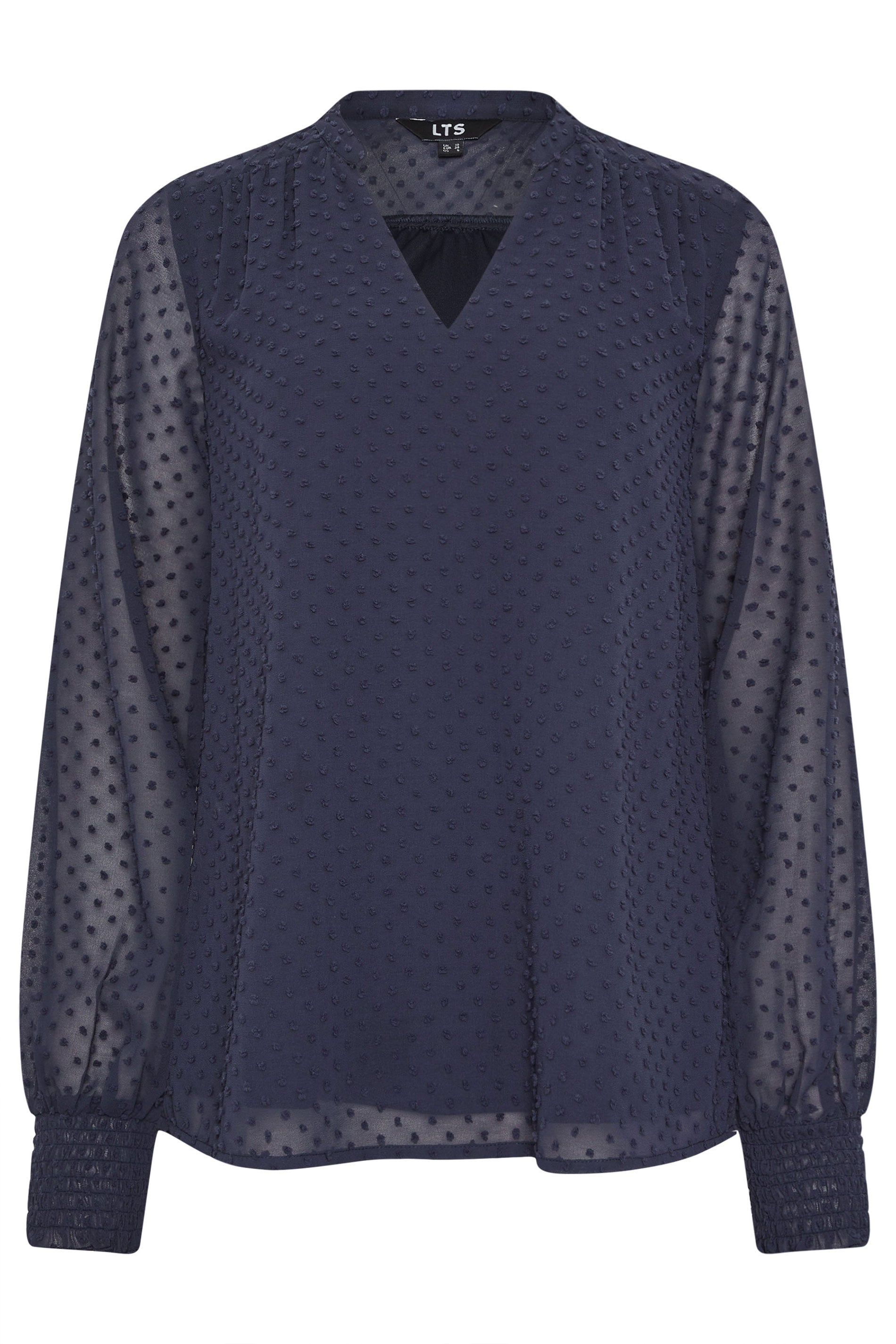 LTS Tall Women's Navy Blue Dobby Spot Shirred Cuff Top | Long Tall Sally 5