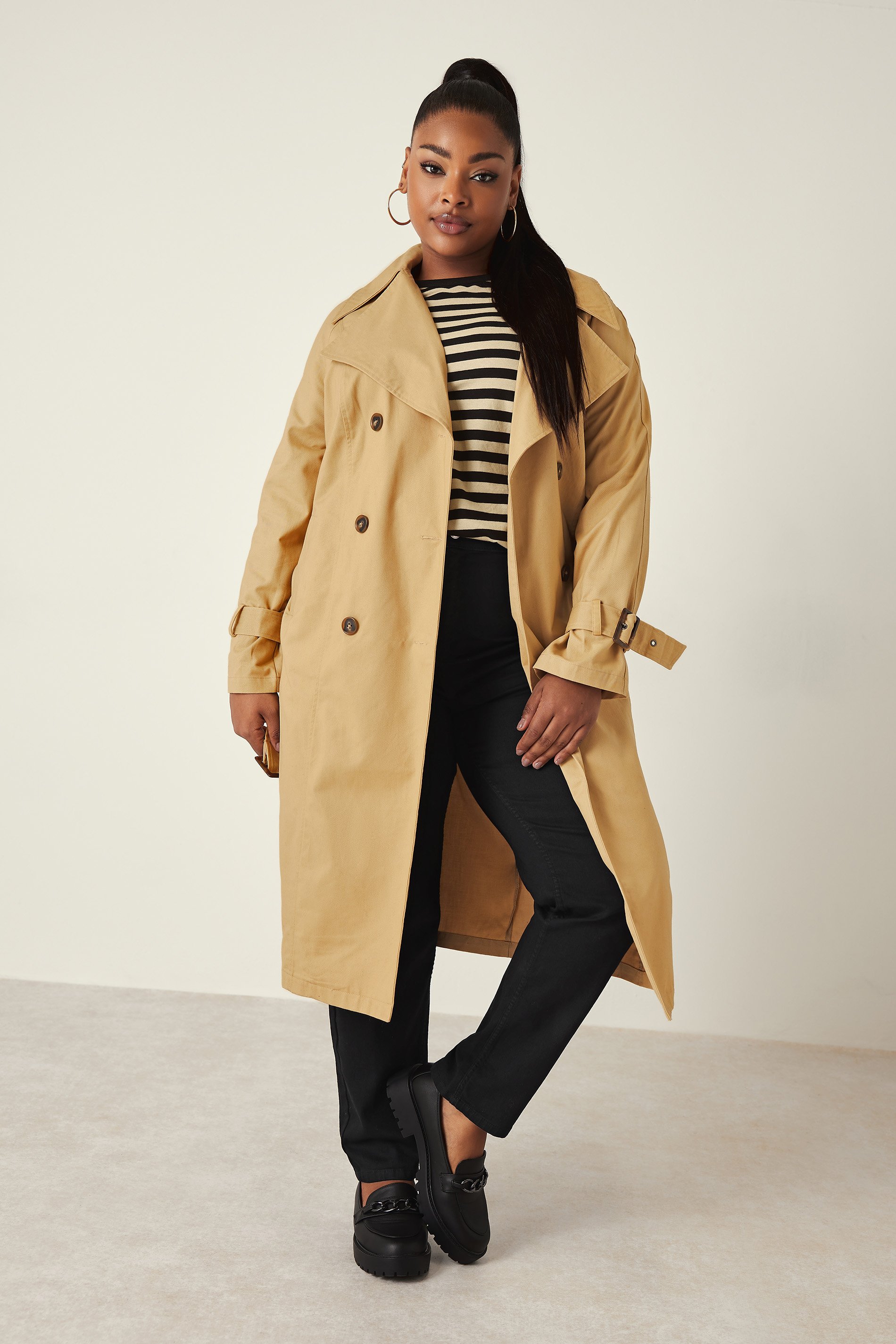 YOURS Plus Size Beige Brown Trench Coat | Yours Clothing 1
