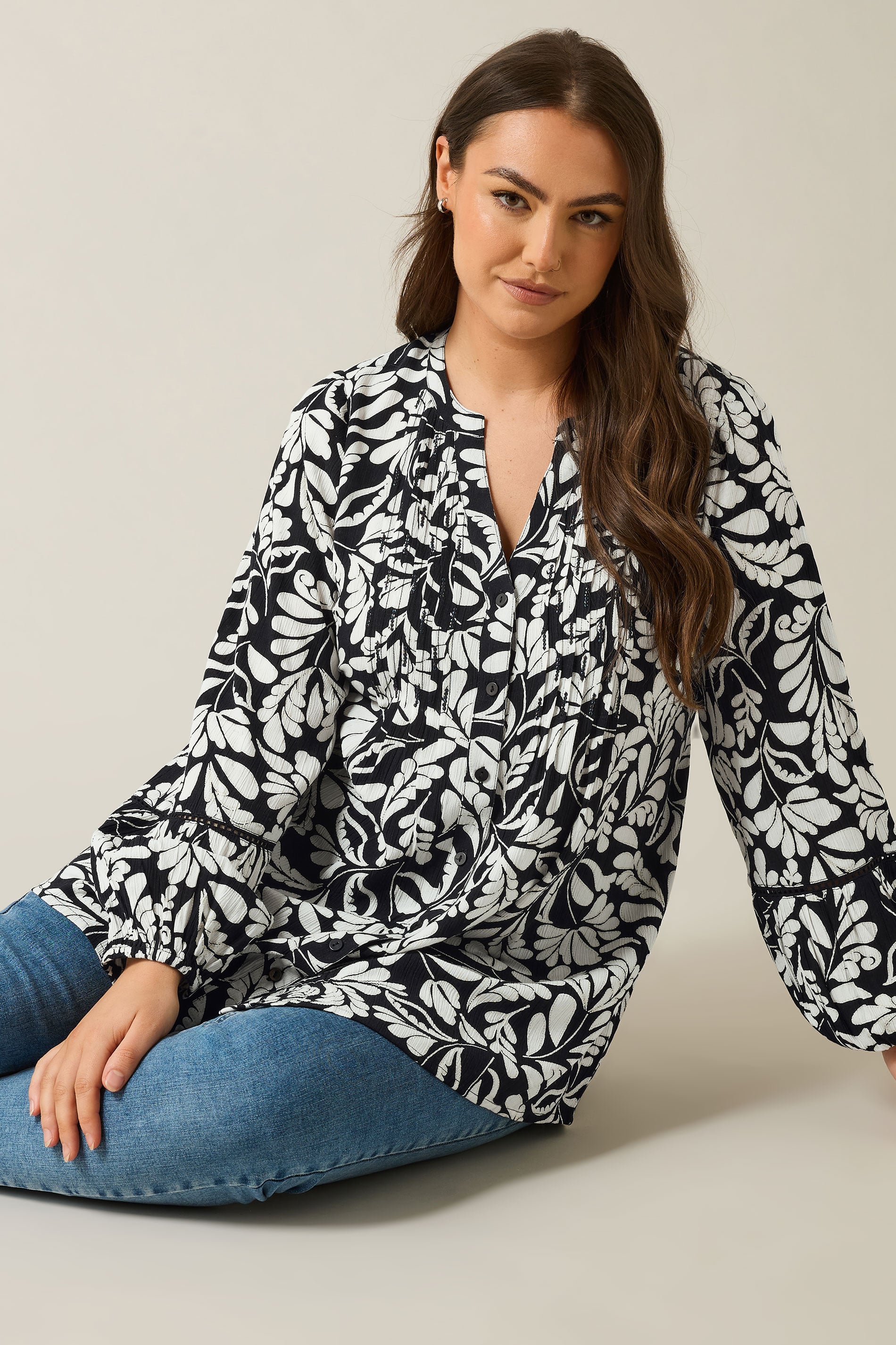 EVANS Plus Size Black Floral Print Pintuck Blouse | Evans 1