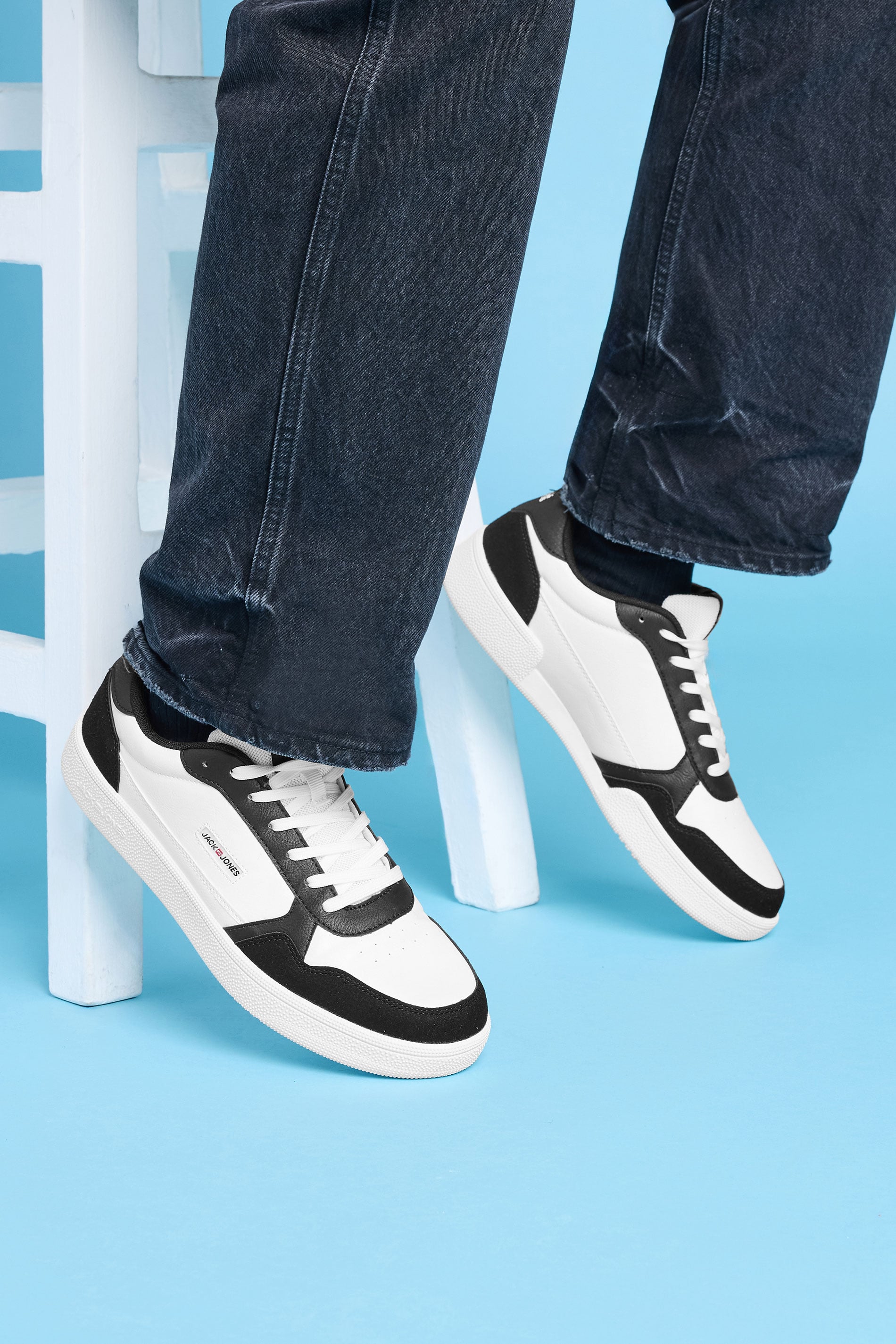 JACK & JONES White & Black Lace Up Trainers | BadRhino 3