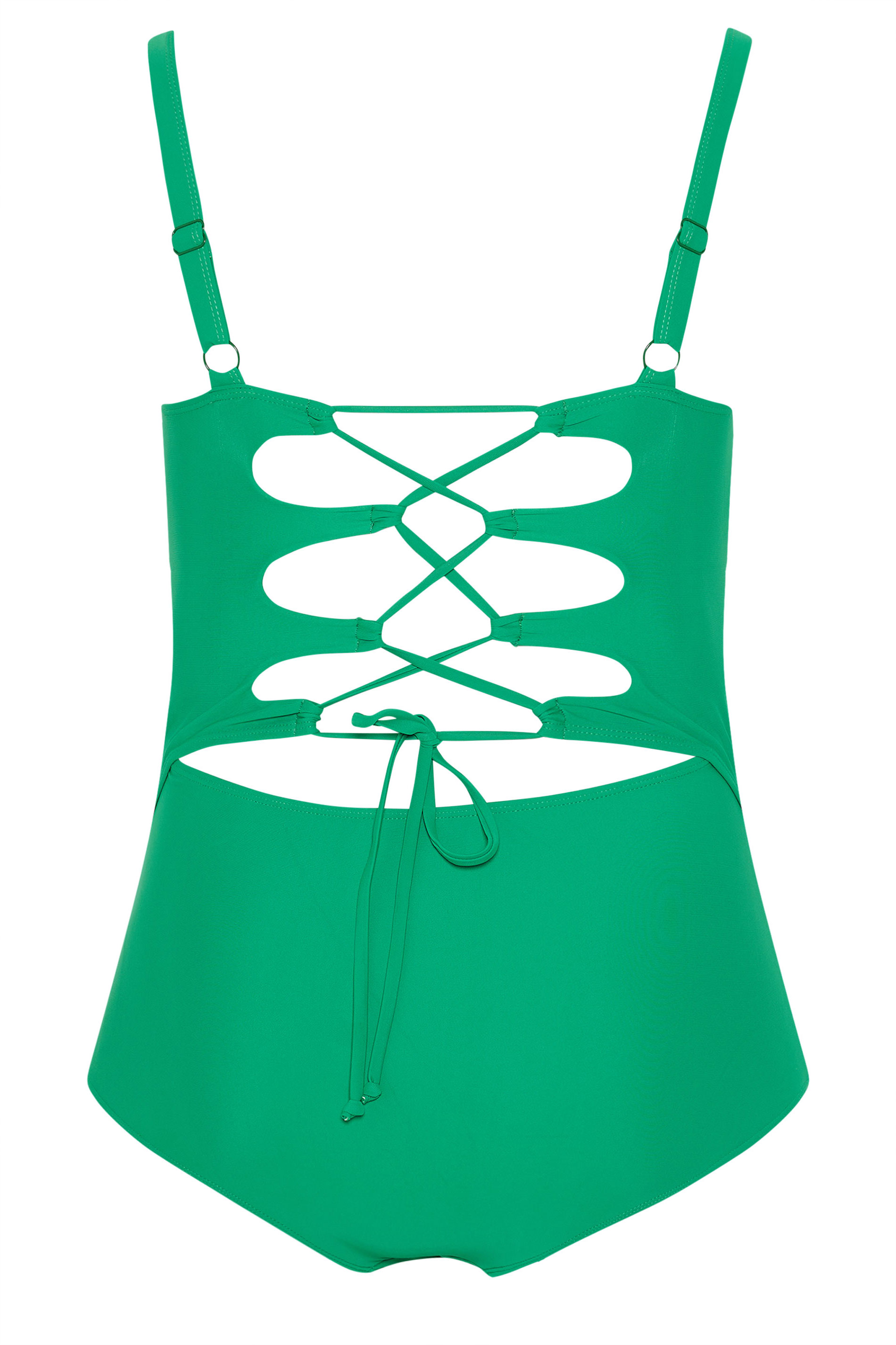 YOURS Plus Size Green Plunge Neckline Corset Swimsuit | Yours Clothing 8