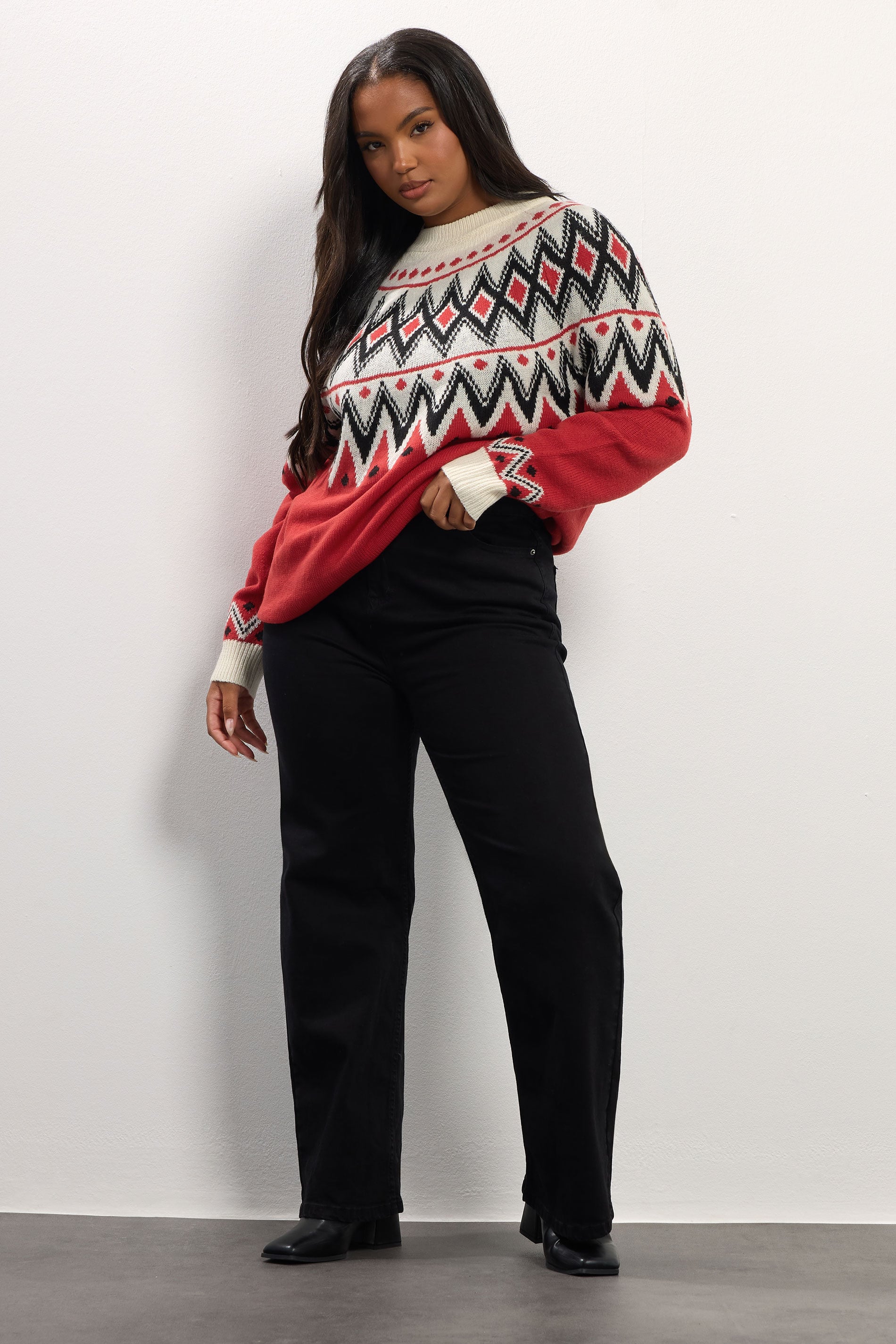 YOURS Plus Size Red Fairisle Knitted Jumper | Yours Clothing 2