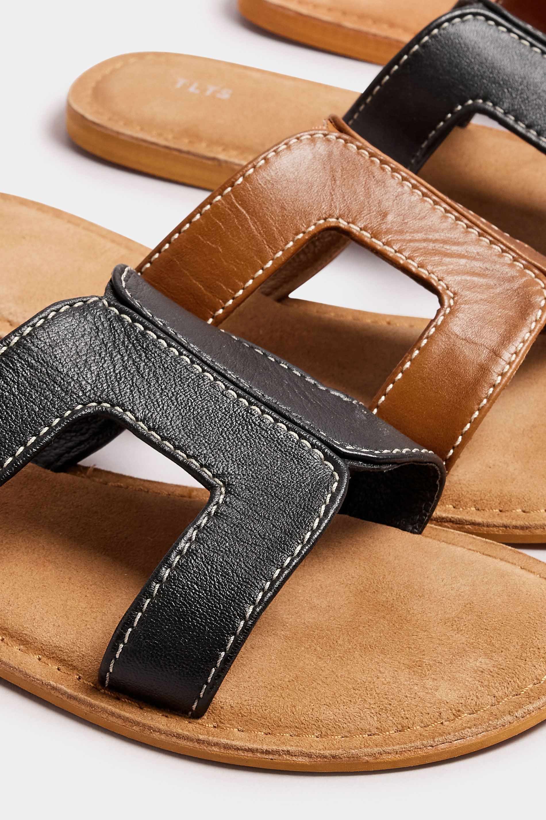 LTS Tan Brown Leather Cut Out Mule Sandals In Standard Fit | Long Tall Sally 7