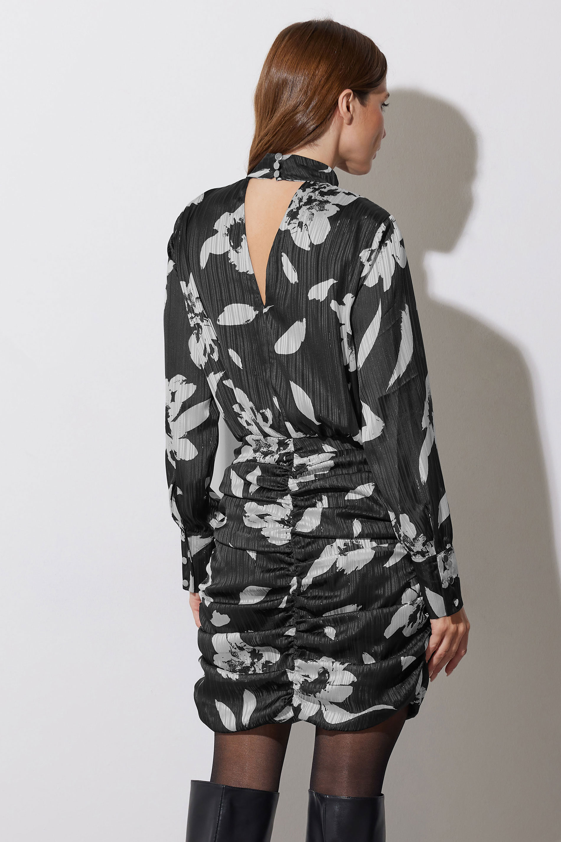 STAR Grey & White Floral Print Ruched Dress | StarByJM 4