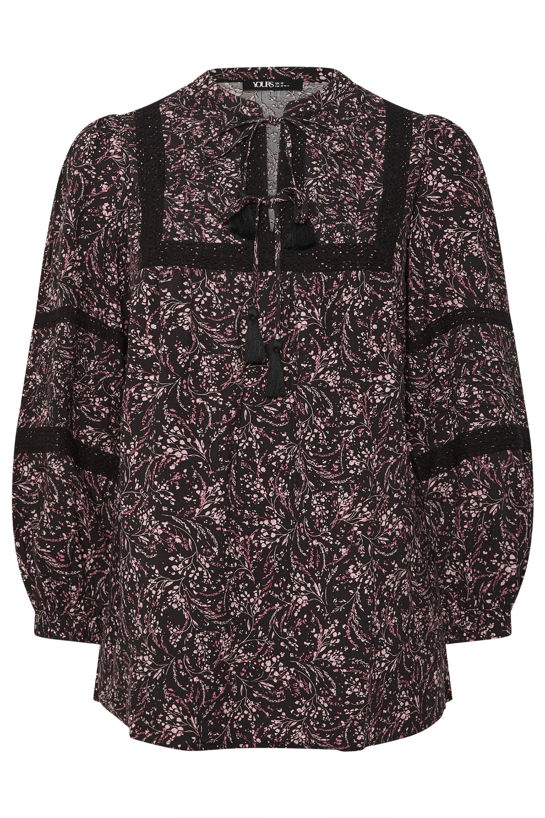 YOURS Plus Size Pink Floral Crochet Trim Blouse | Yours Clothing 7