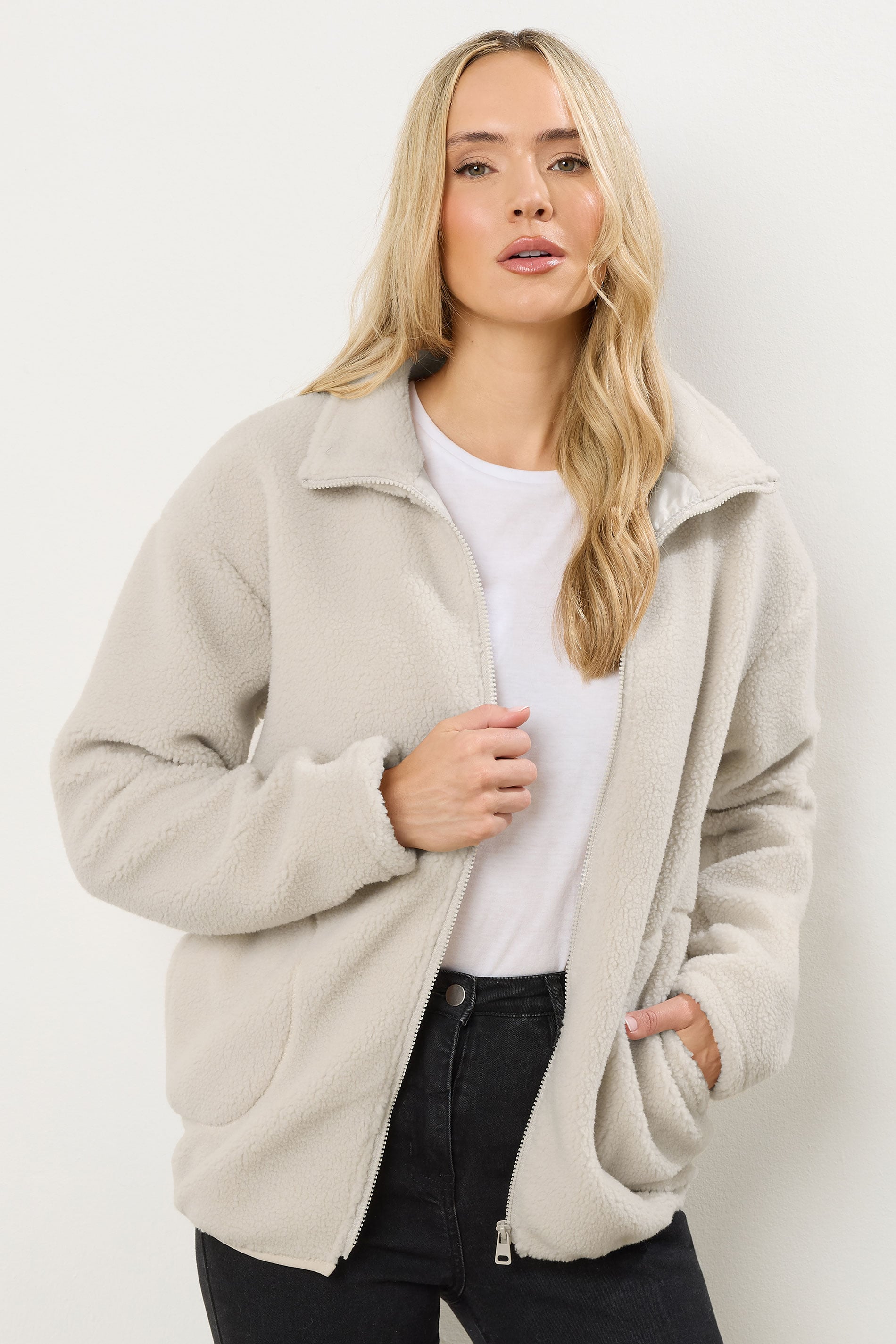 LTS Tall Ivory White Zip Fleece Jacket | Long Tall Sally 3