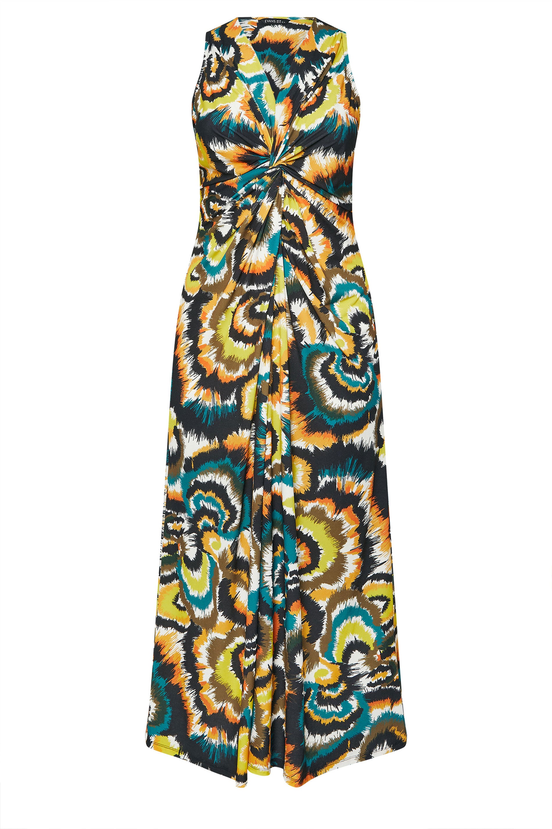 EVANS Plus Size Dark Green Smudge Print Twist Front Dress | Evans 5
