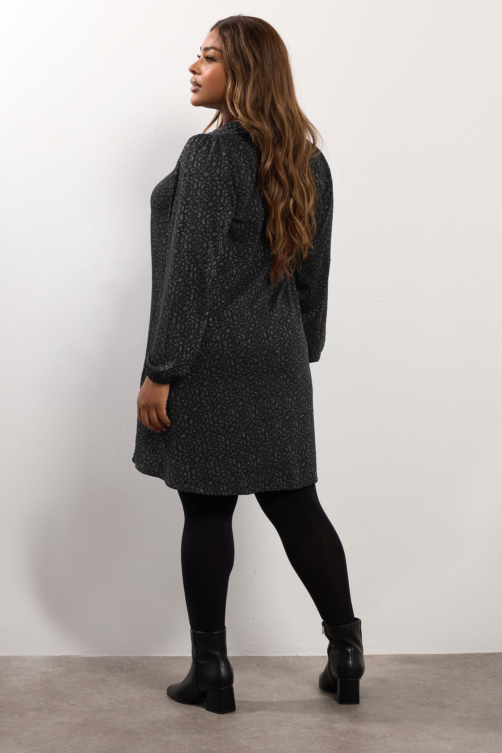 YOURS Plus Size Black Metallic Pleated Mini Dress | Yours Clothing 2