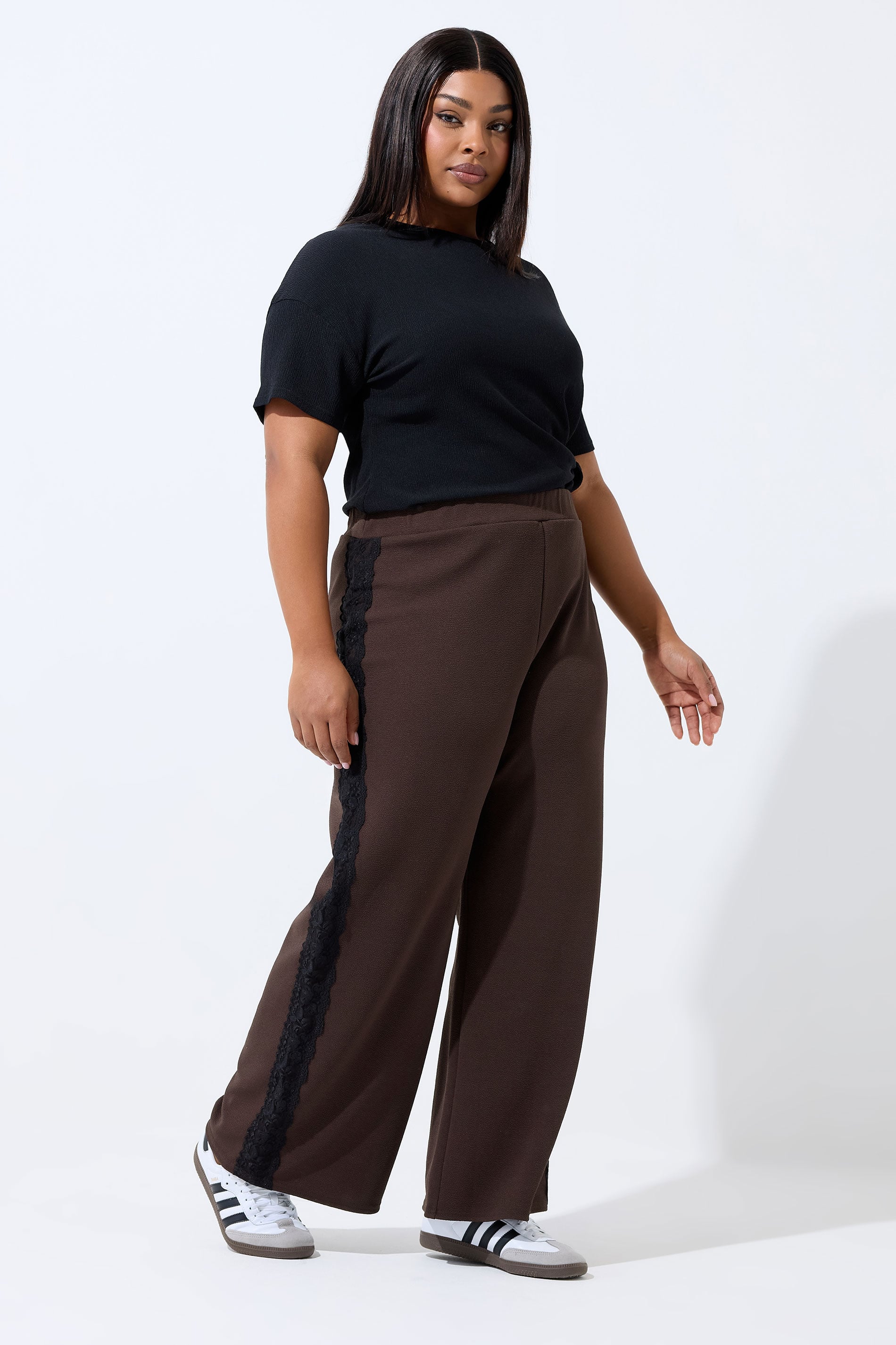 LIMITED COLLECTION Plus Size Chocolate Brown Lace Insert Trousers | Yours Clothing 3