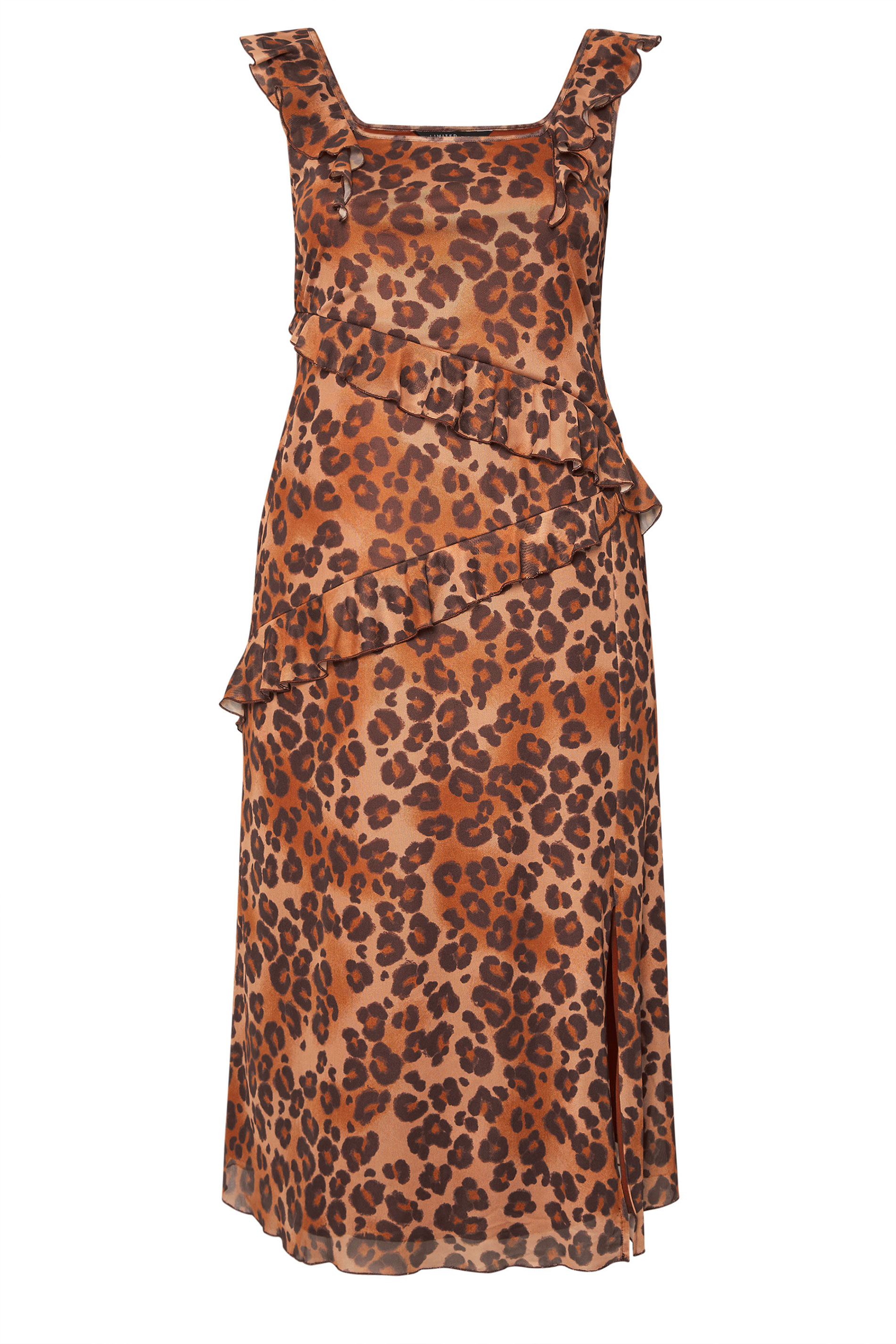 LIMITED COLLECTION Plus Size Brown Leopard Print Frill Mesh Midi Dress | Yours Clothing 5