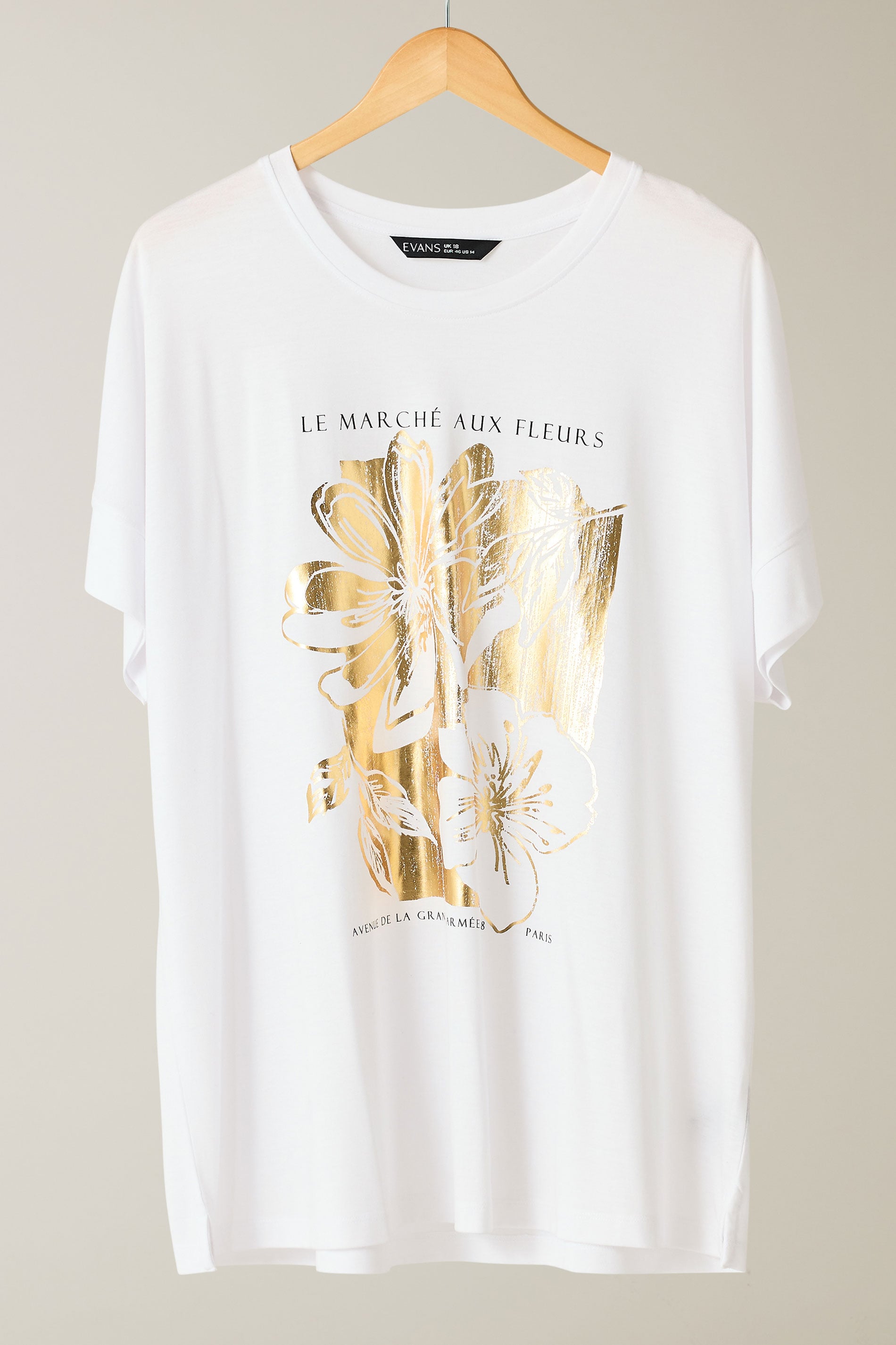 EVANS Plus Size White Metallic Floral Print Modal Rich T-Shirt | Evans 6