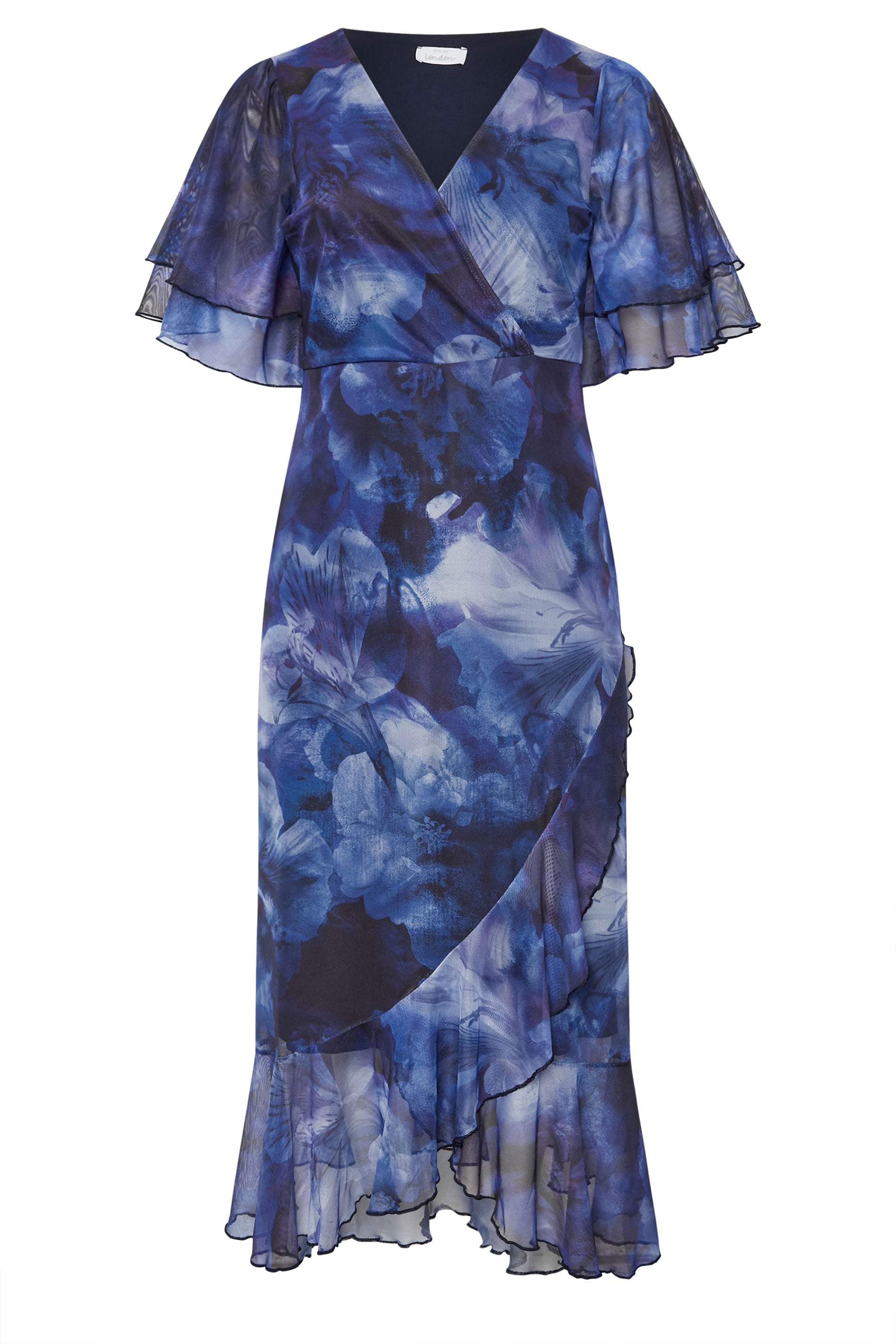 YOURS LONDON Plus Size Blue Blur Floral Print Wrap Dress | Yours Clothing 5