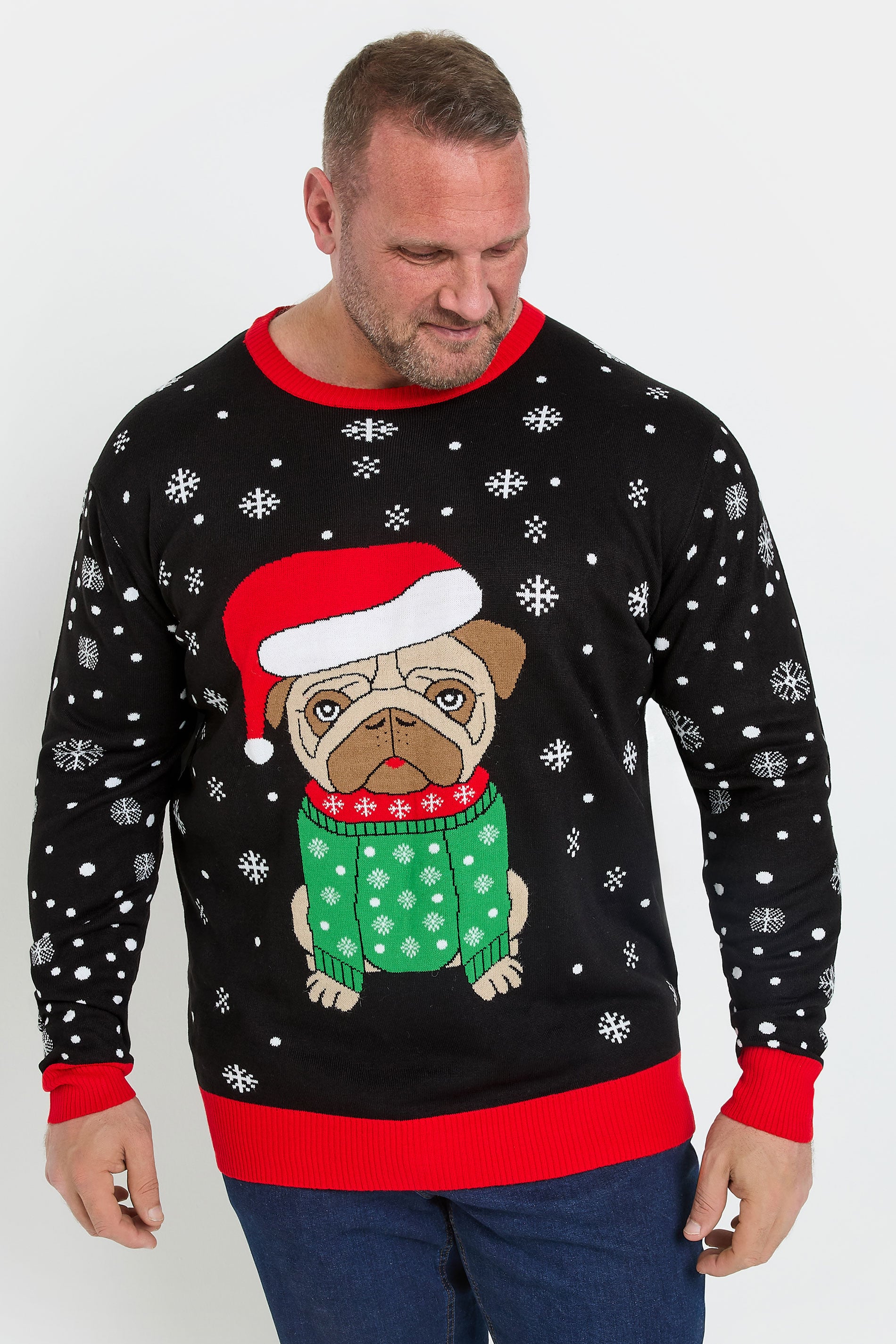 KAM Big & Tall Black Bulldog Santa Christmas Jumper | BadRhino 3