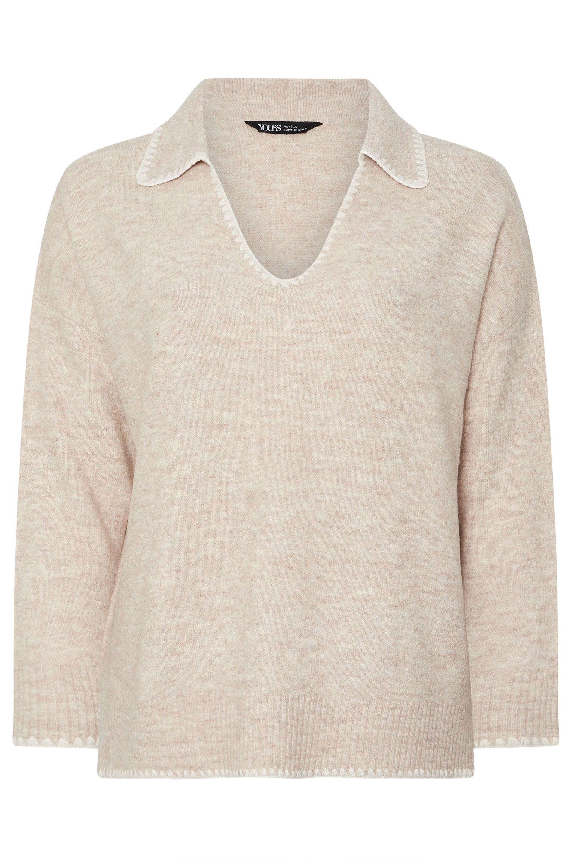 YOURS Plus Size Light Pink Blanket Stitch Collared Jumper | Yours Clothing 5