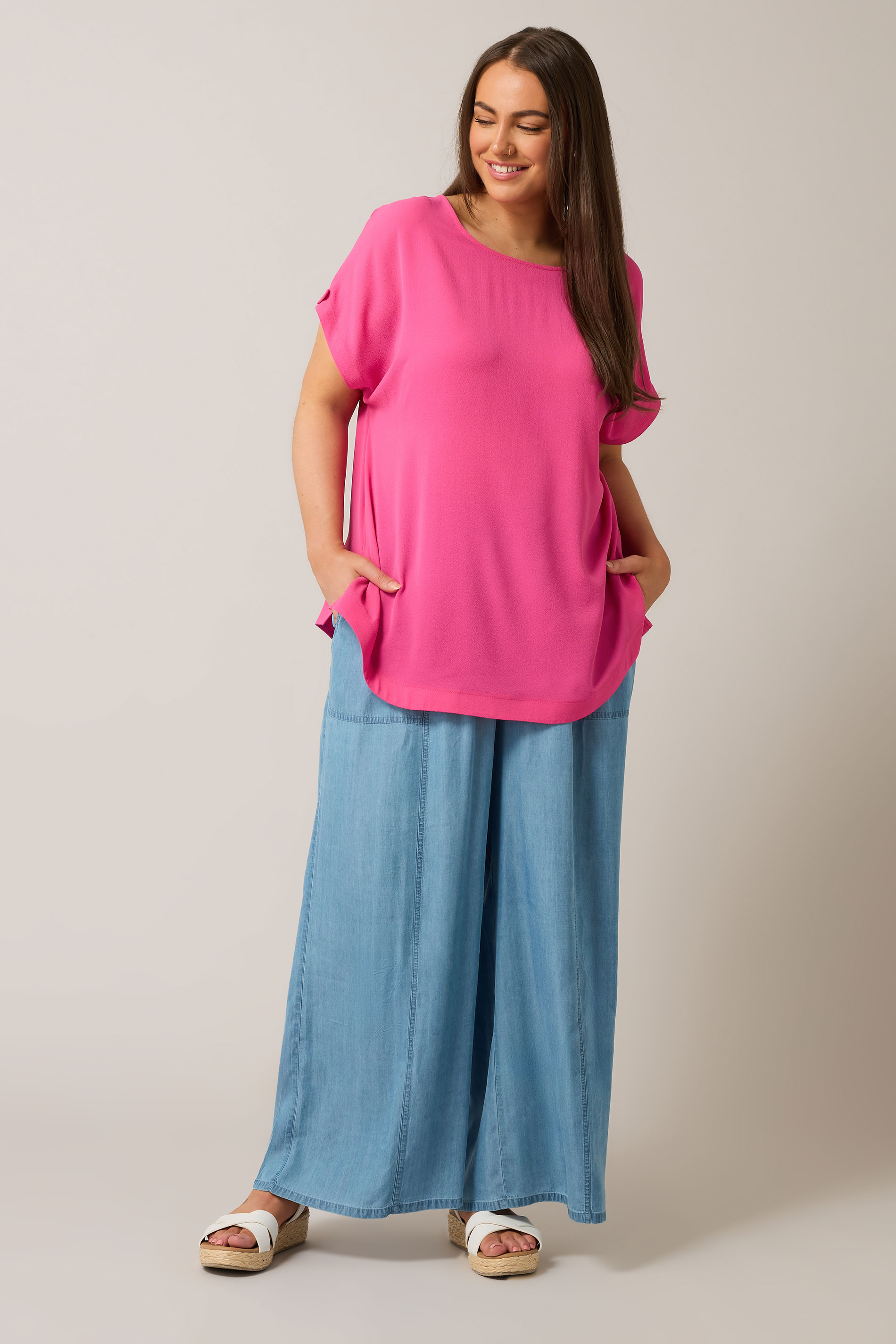 EVANS Plus Size Pink Button Sleeve Blouse | Evans 1