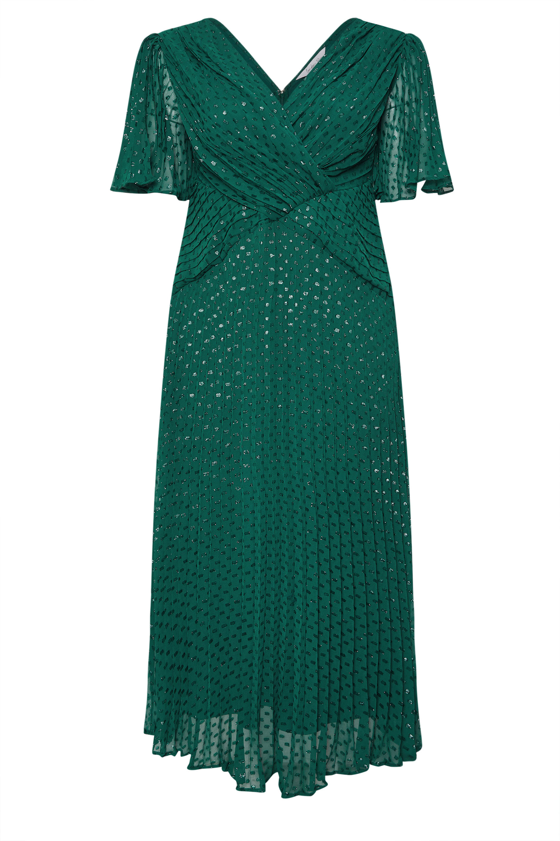 YOURS LONDON Plus Size Green Metallic Dobby Pleated Wrap Dress | Yours Clothing 6