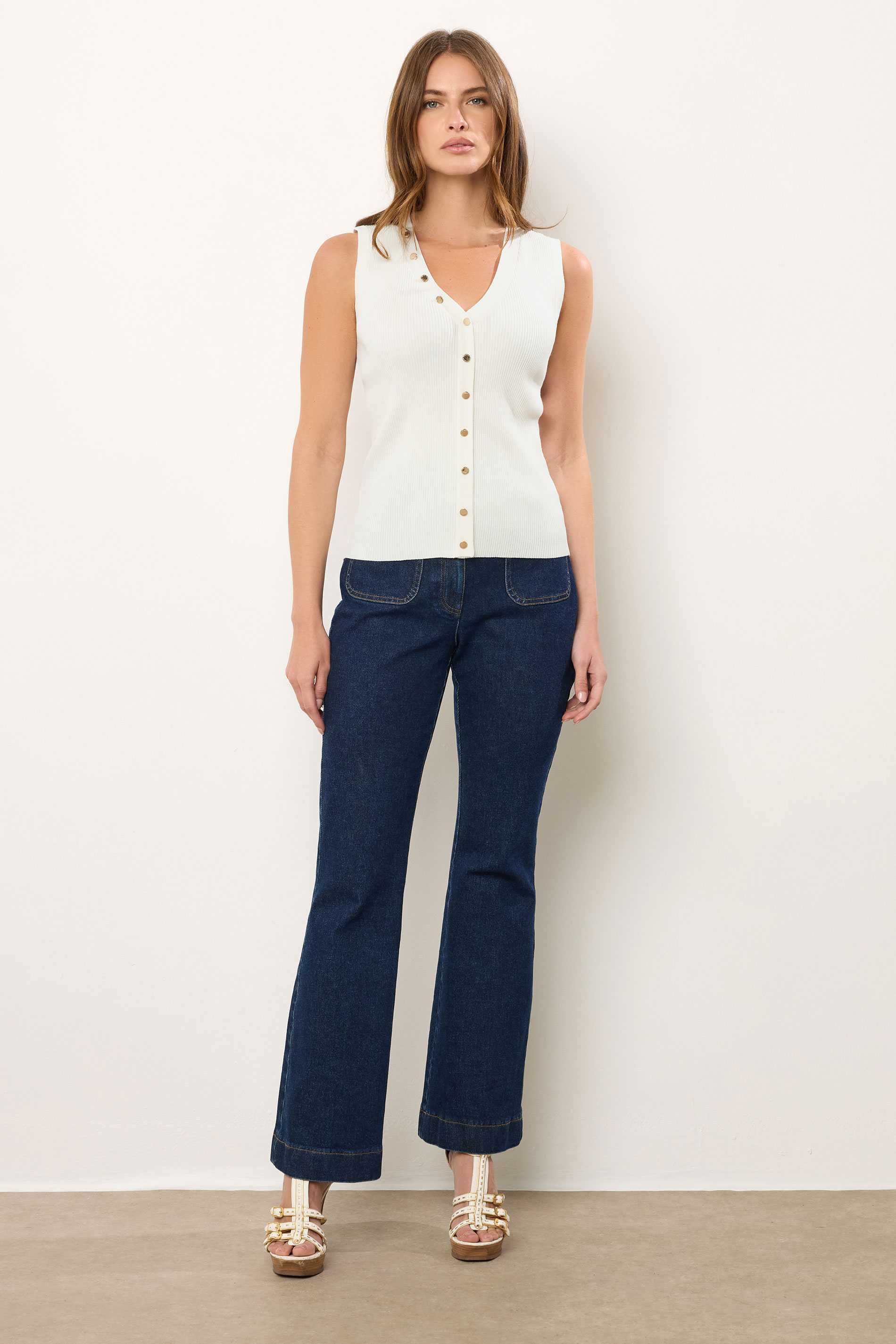 STAR Ivory White Ribbed Button Bust Vest Top | StarByJM 1
