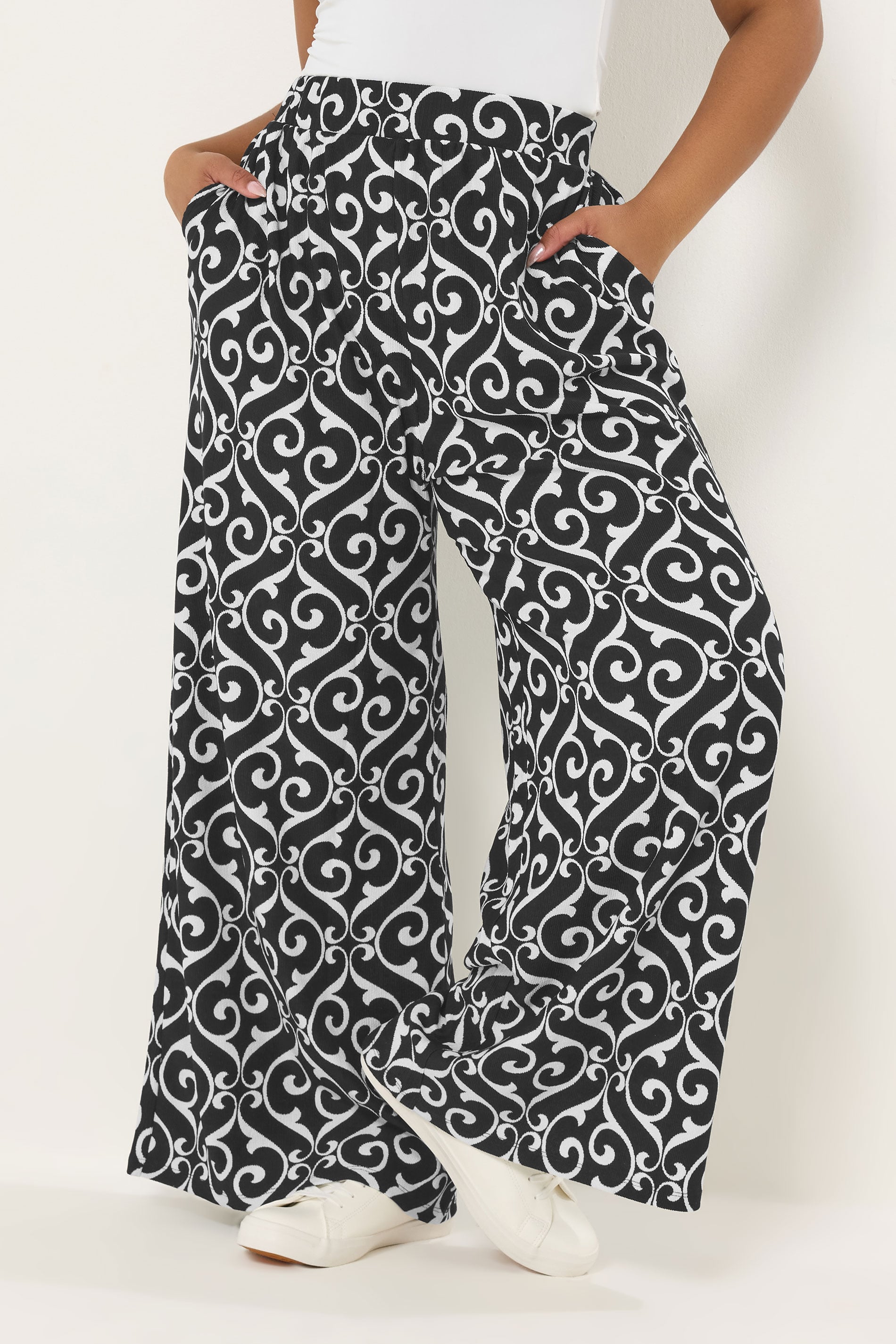 YOURS Plus Size Black Abstract Print Trousers | Yours Clothing 3