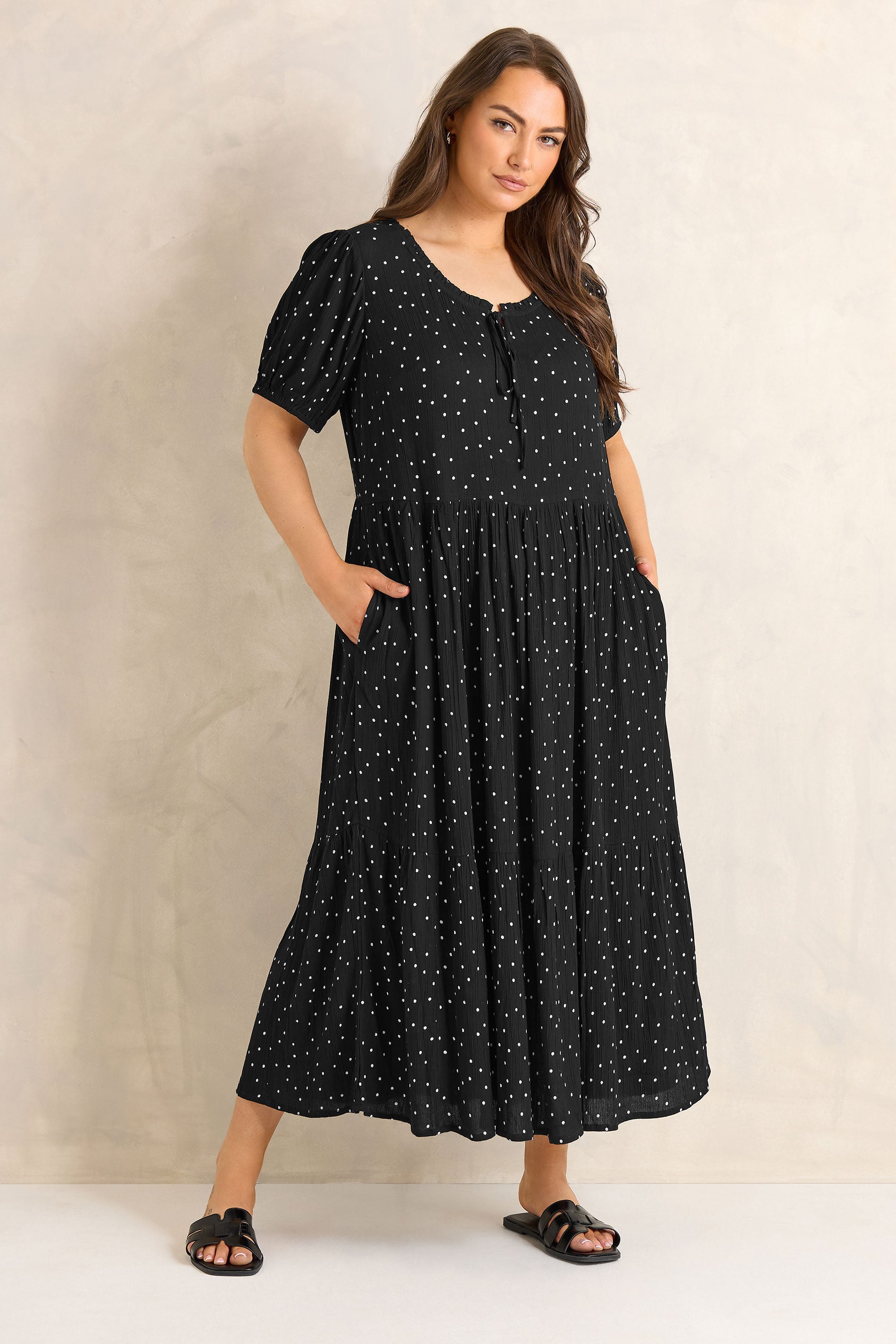 Evans Women's Black Plus Spot Tiered Dress Size 30-32