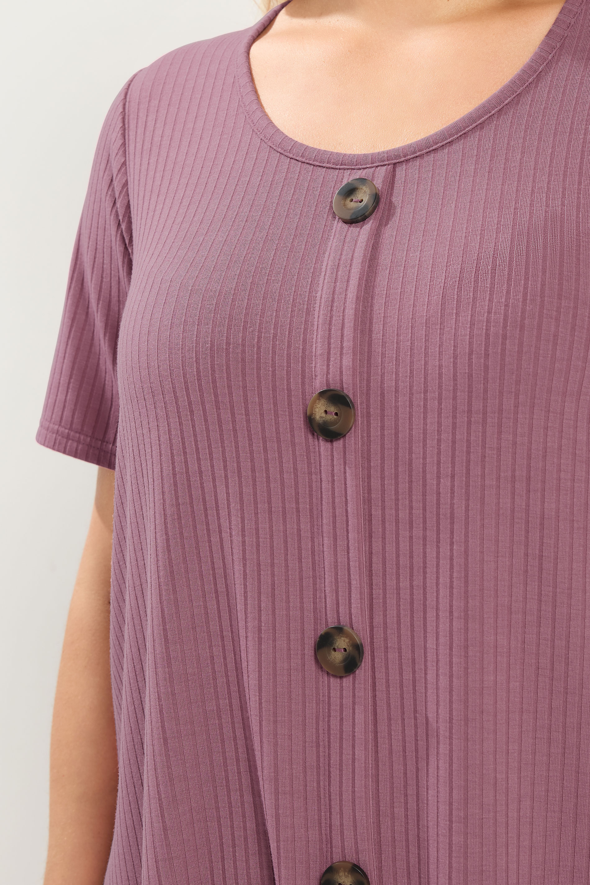 YOURS Plus Size Pink Button Front Ribbed Swing Top | Yours Clothing 4