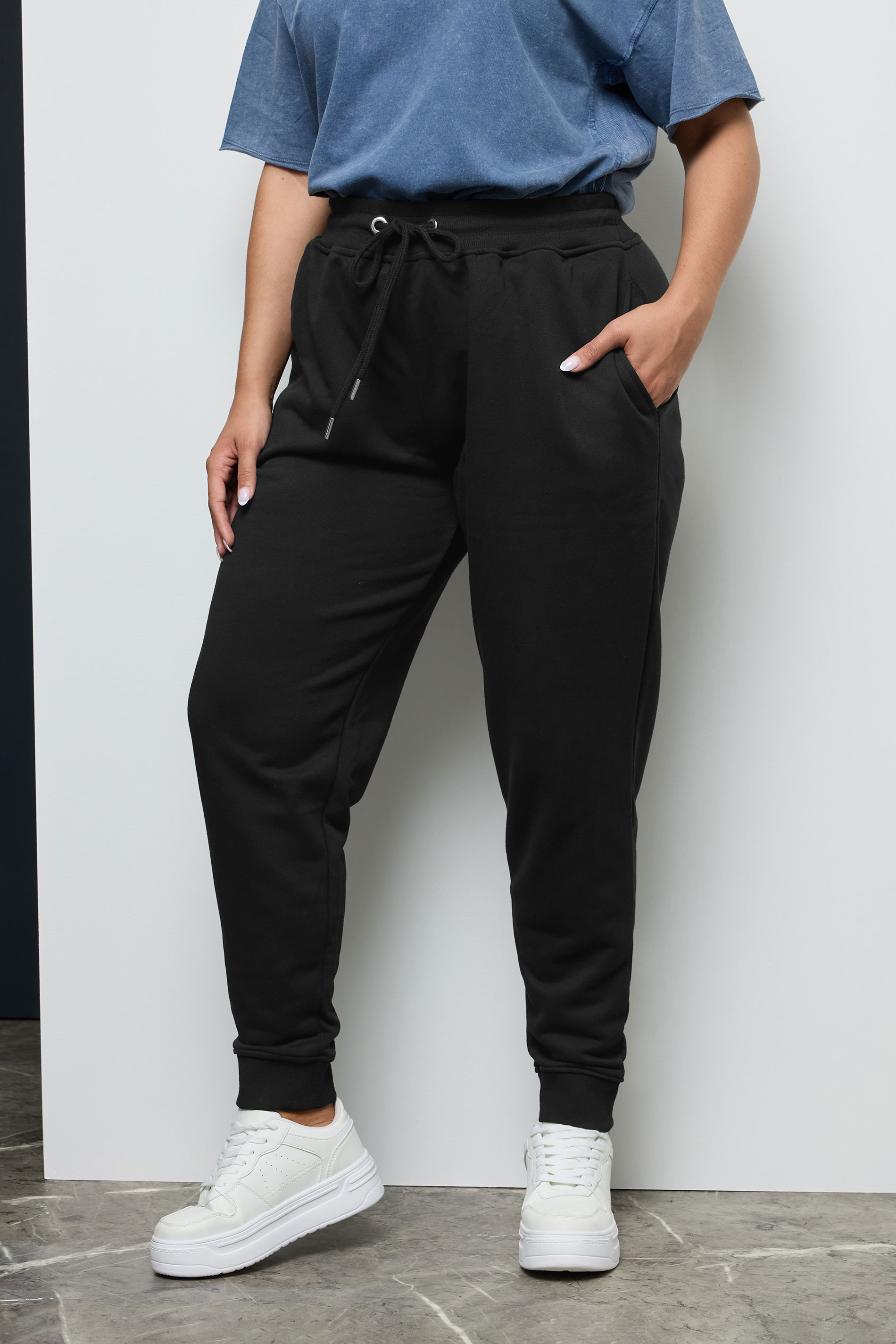 Plus Size Black Elasticated Joggers | Yours Clothing 3