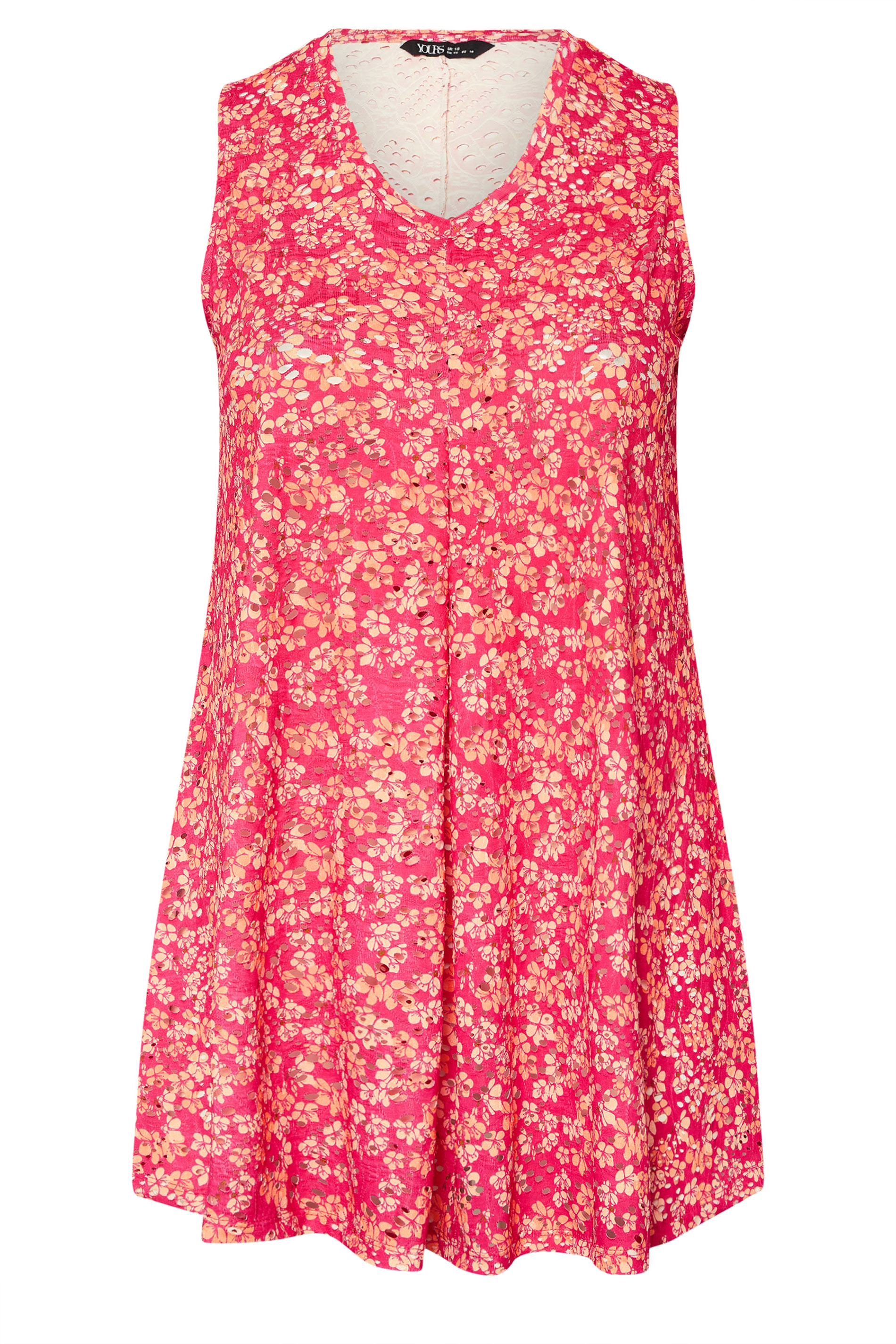 YOURS Plus Size Red Floral Pointelle Vest Top | Yours Clothing 5