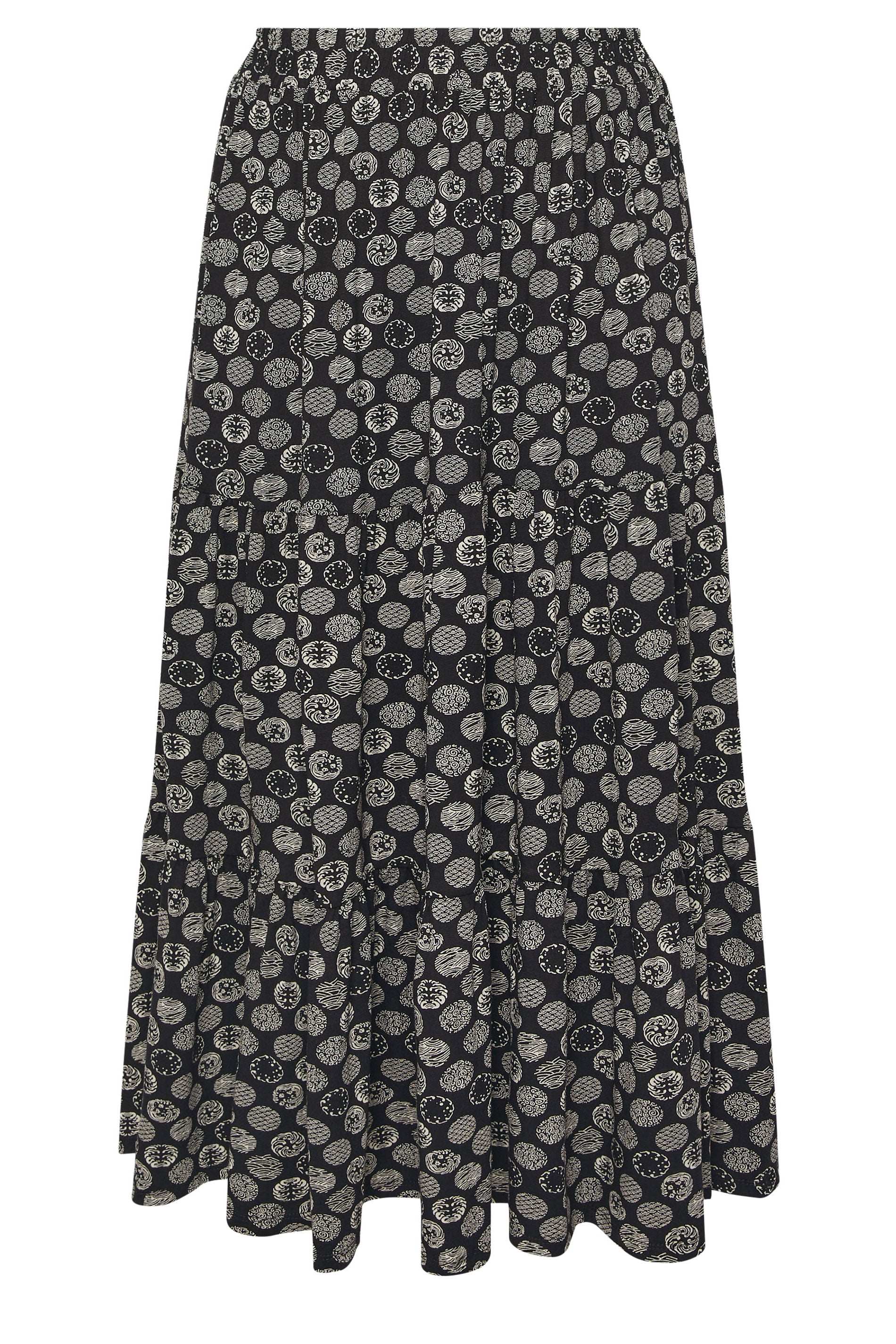 YOURS Plus Size Black Spot Tiered Maxi Skirt | Yours Clothing 5