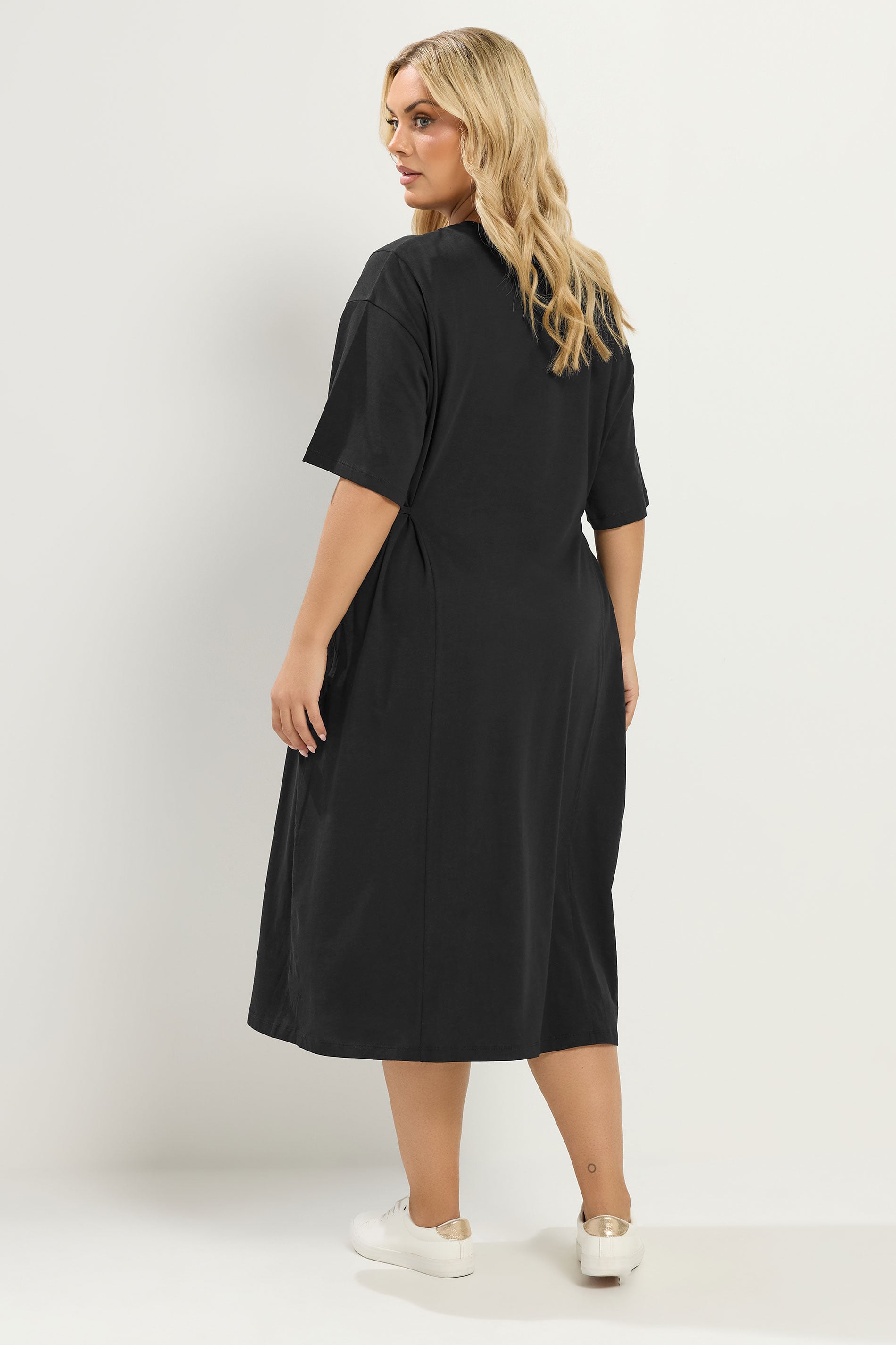 YOURS Plus Size Black Front Tie Midi Dress | Yours Clothing 2
