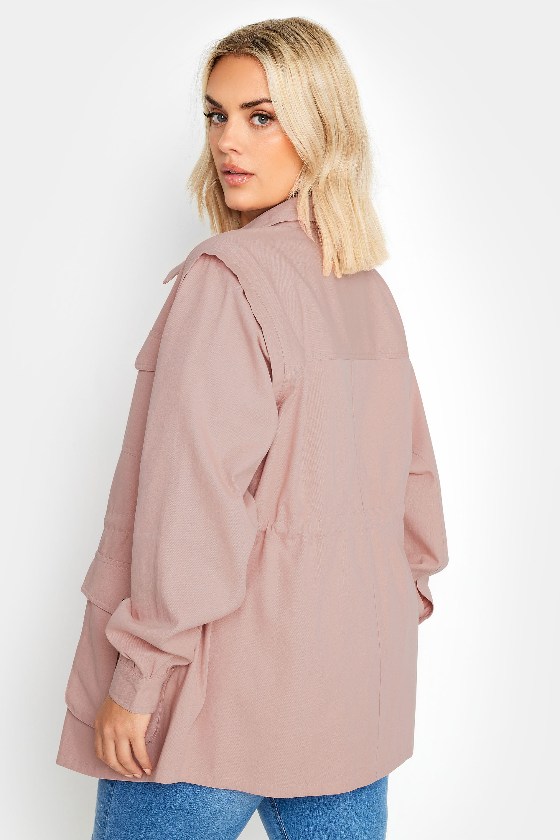 YOURS Plus Size Pink Cotton Twill Utility Jacket | Yours Clothing 3