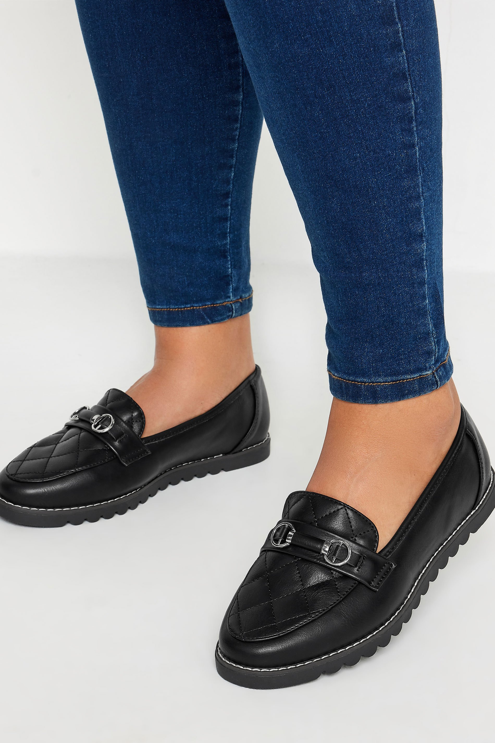 Black Quilted Loafer In Extra Wide EEE Fit | Yours Clothing 1