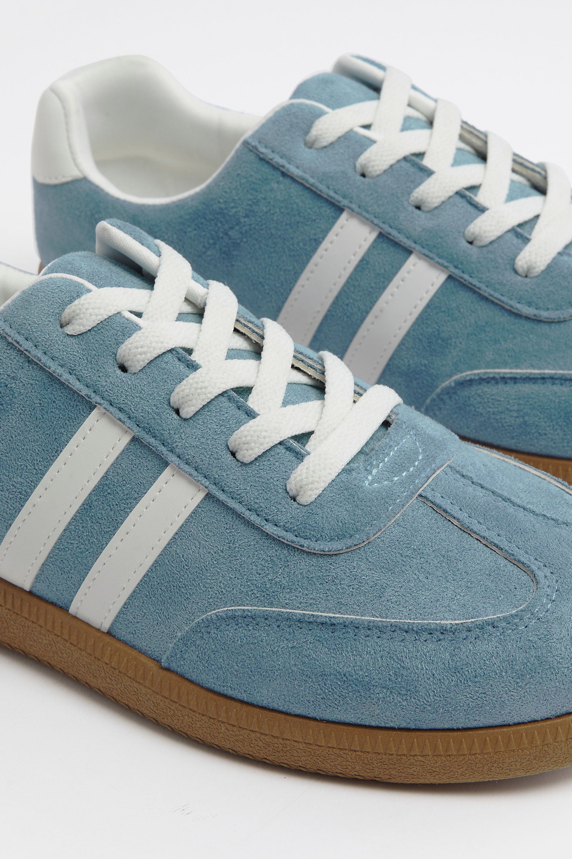 Blue Faux Suede Retro Stripe Trainers In Extra Wide EEE Fit 5