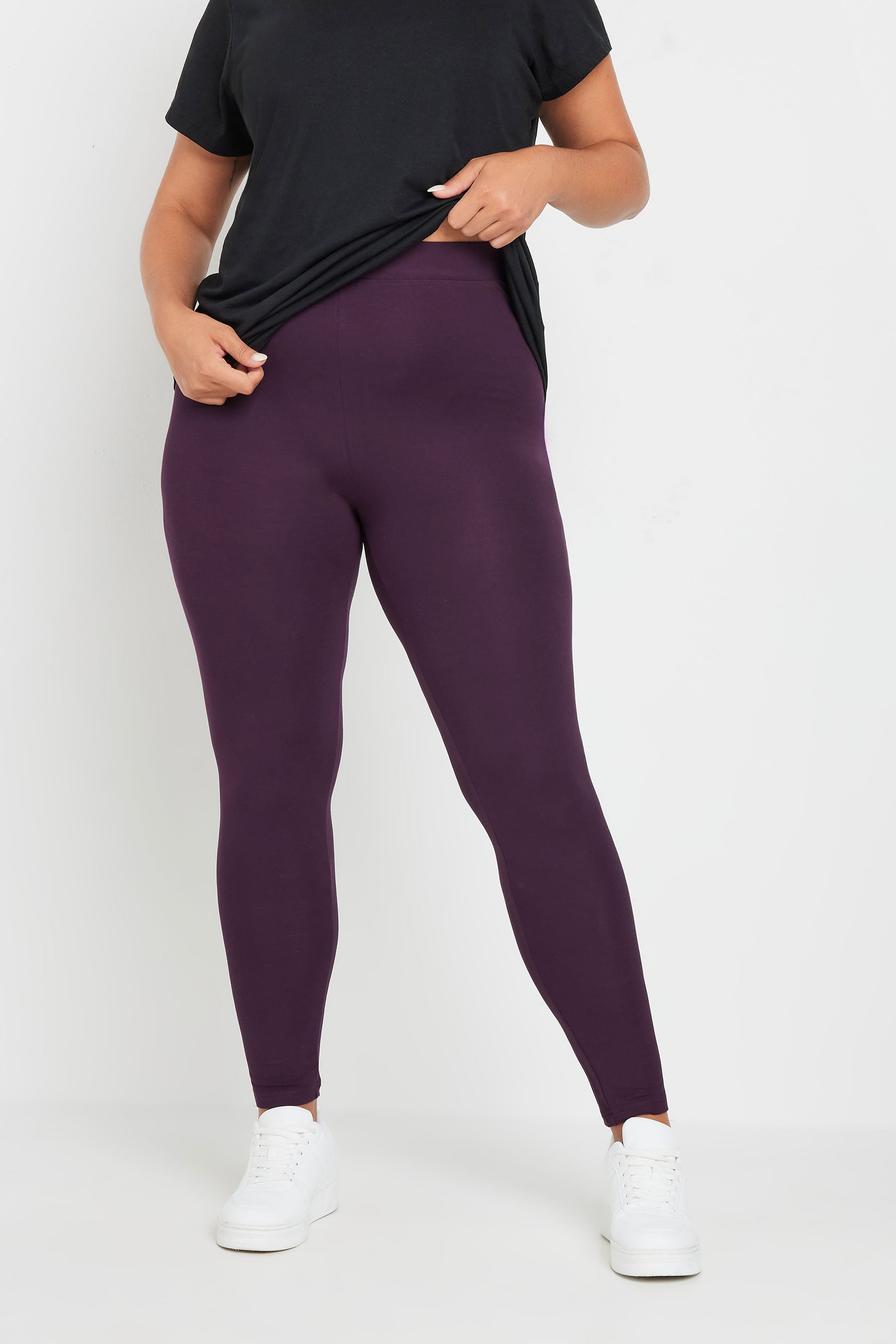 YOURSET 2 PACK Plus Size Burgundy Red & Black Soft Touch Stretch Leggings | Yours Clothing 5