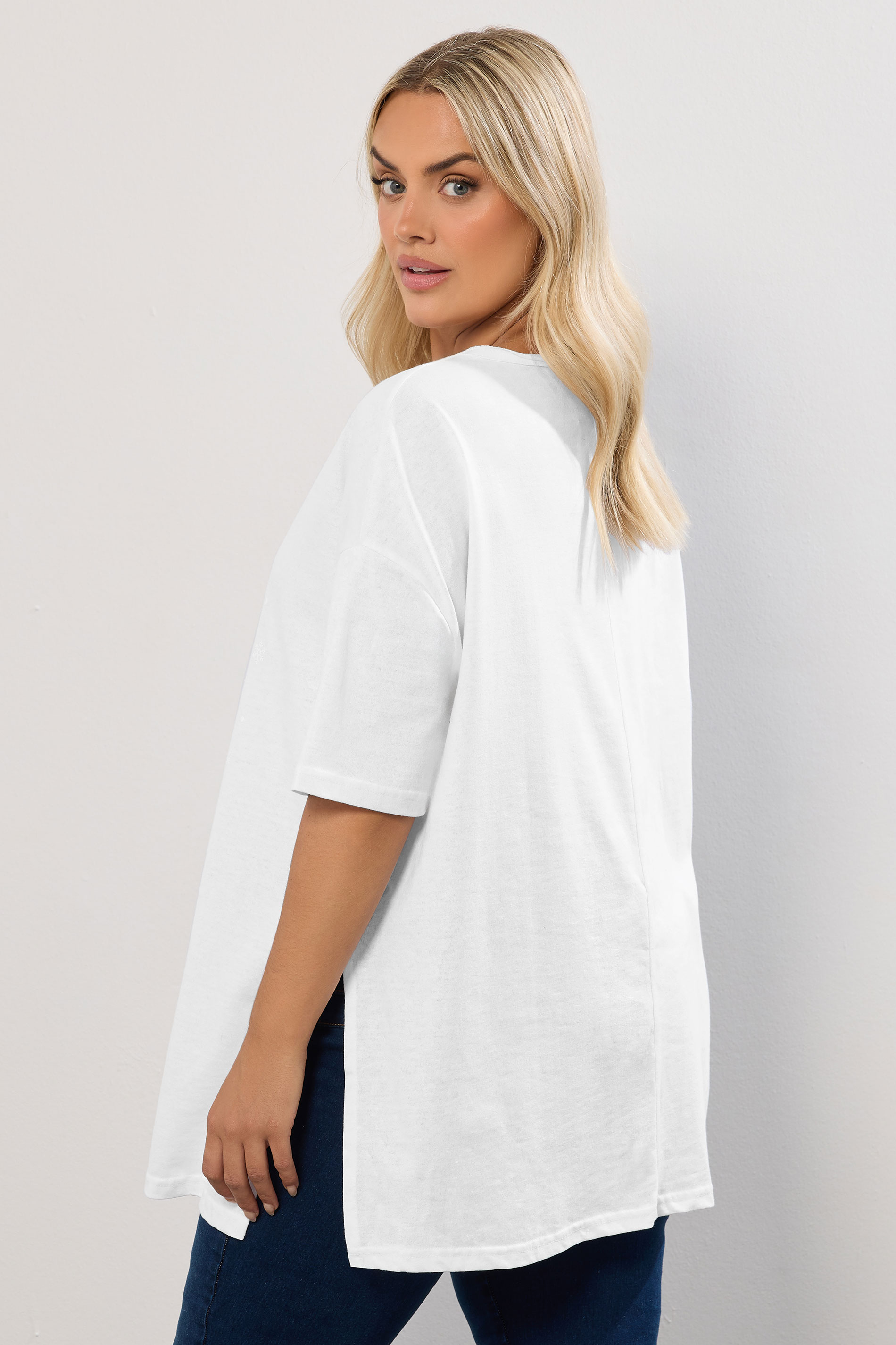 YOURS Plus Size White 'Holly Jolly' Glitter Novelty Christmas Top | Yours Clothing 2