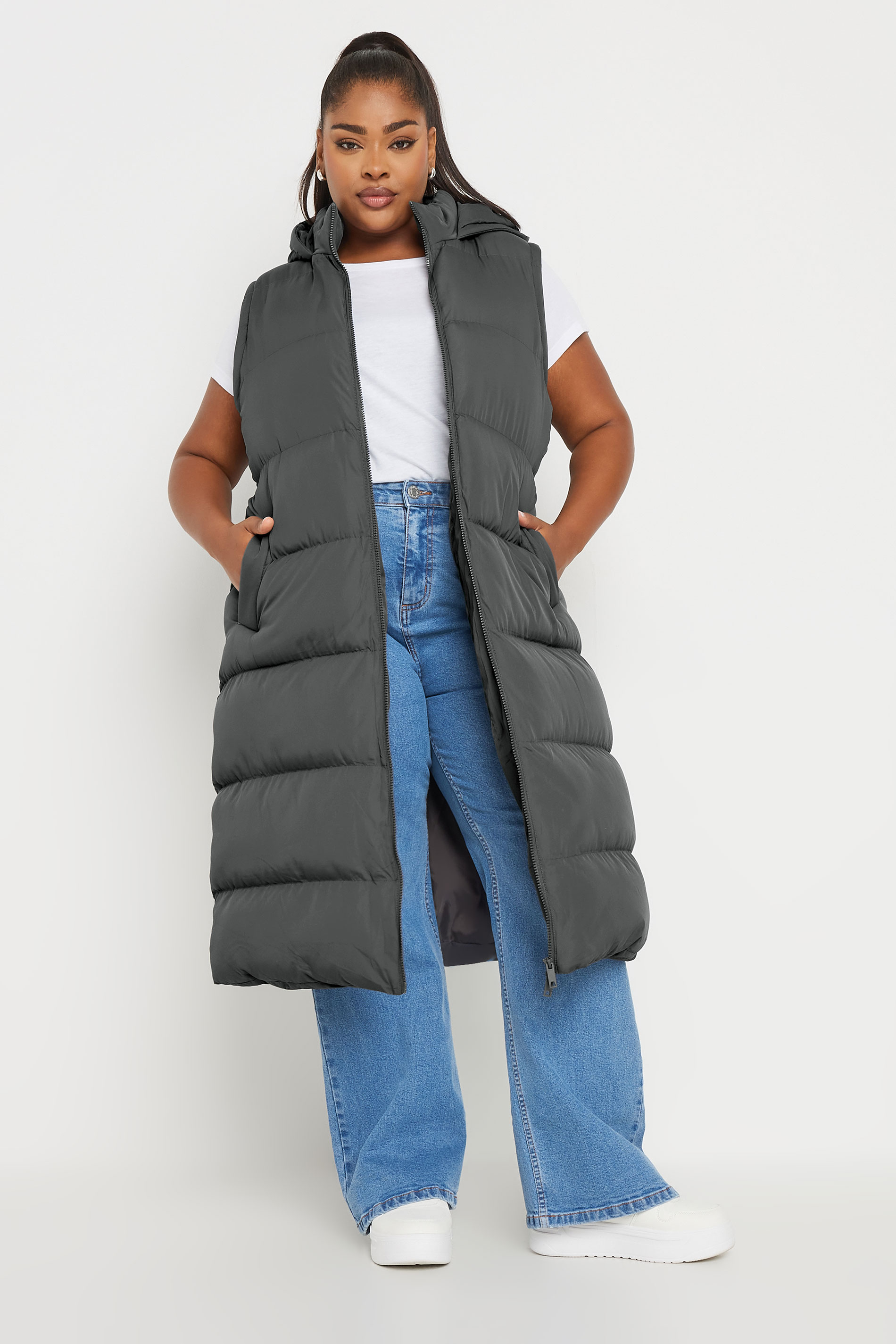 YOURS Plus Size Grey 2 In 1 Padded Longline Puffer Coat & Gilet | Yours Clothing 4