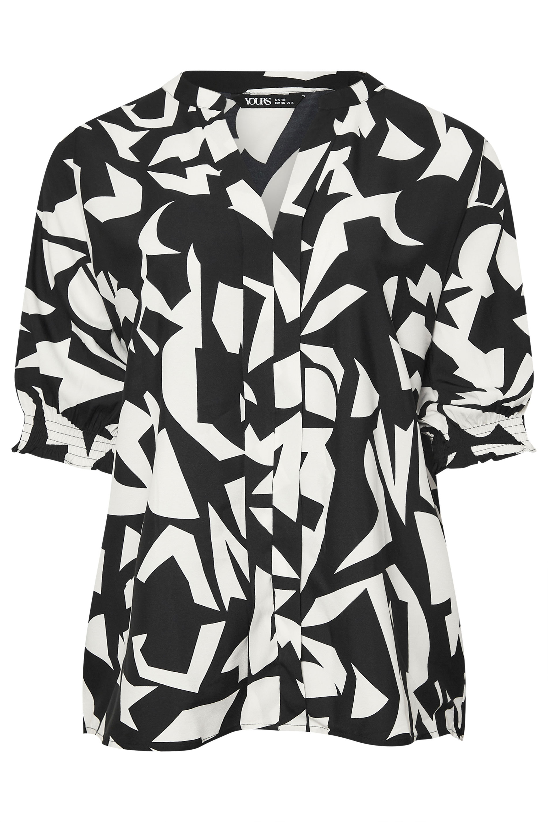 YOURS Plus Size Black & White Abstract V-Neck Shirt | Yours Clothing 5
