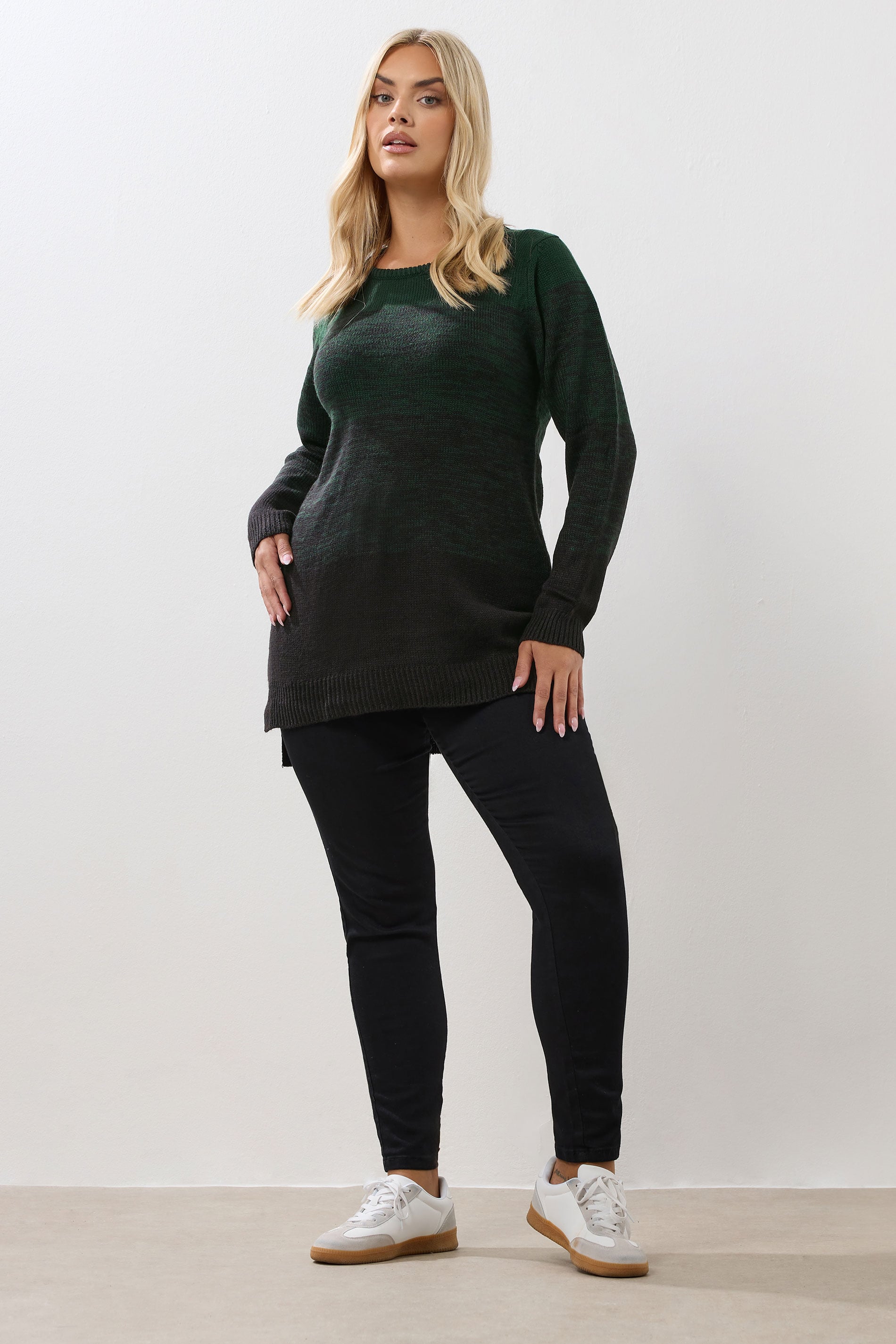 YOURS Plus Size Dark Green Colourblock Jumper 1