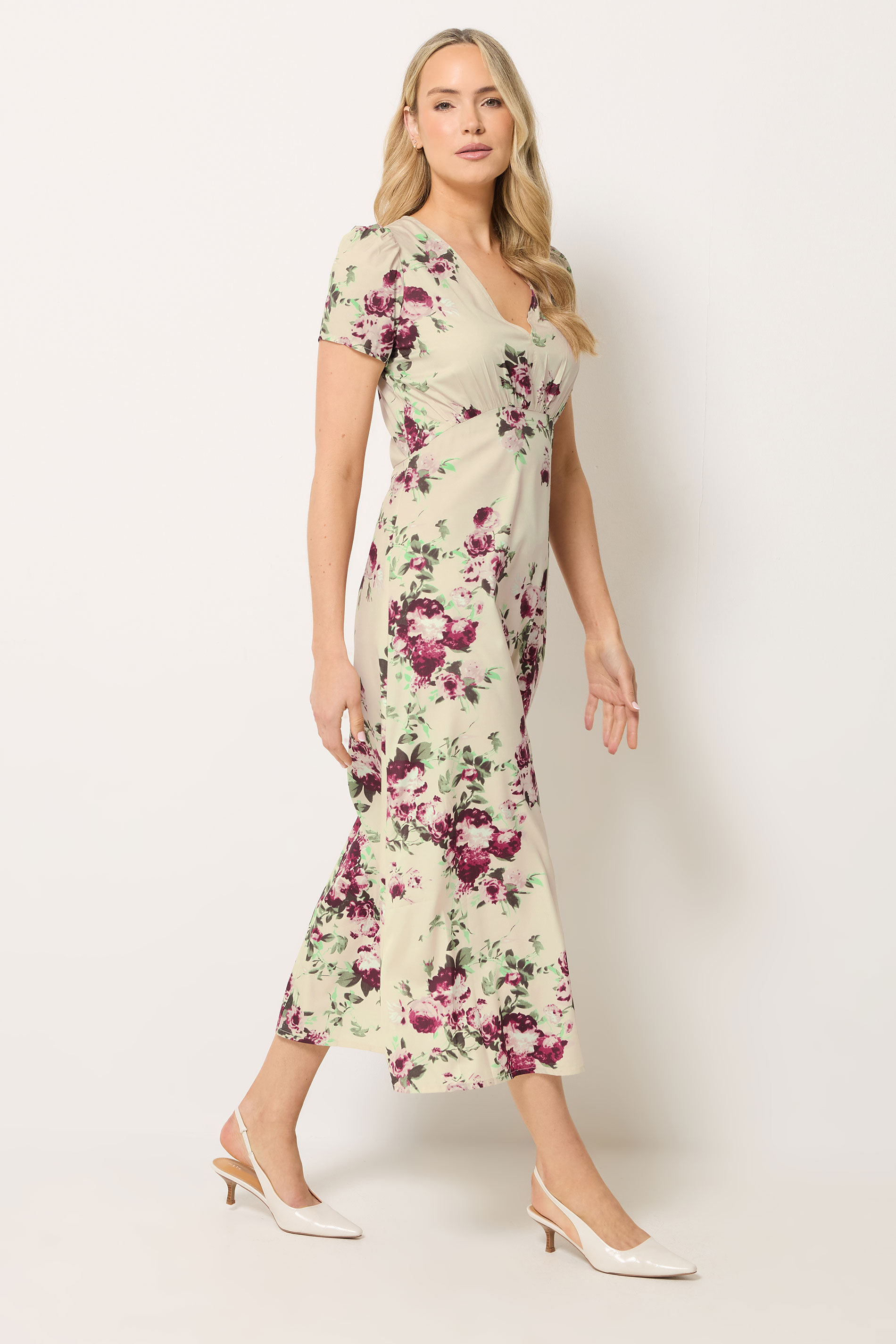 LTS Tall Women's Cream Floral Print Midi Dress | Long Tall Sally 1
