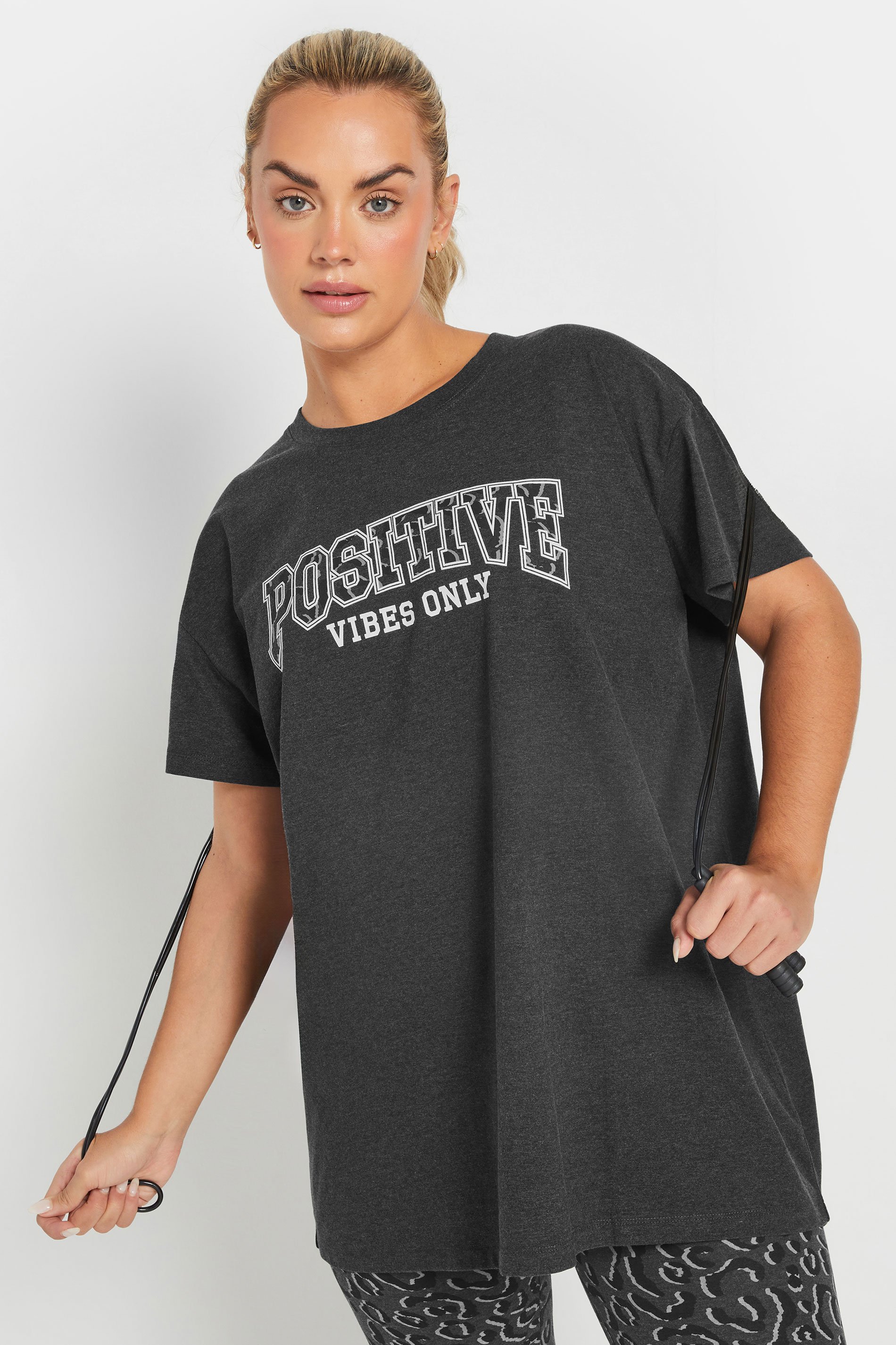 YOURS ACTIVE Curve Grey 'Positive Vibes Only' Top | Yours Clothing 2