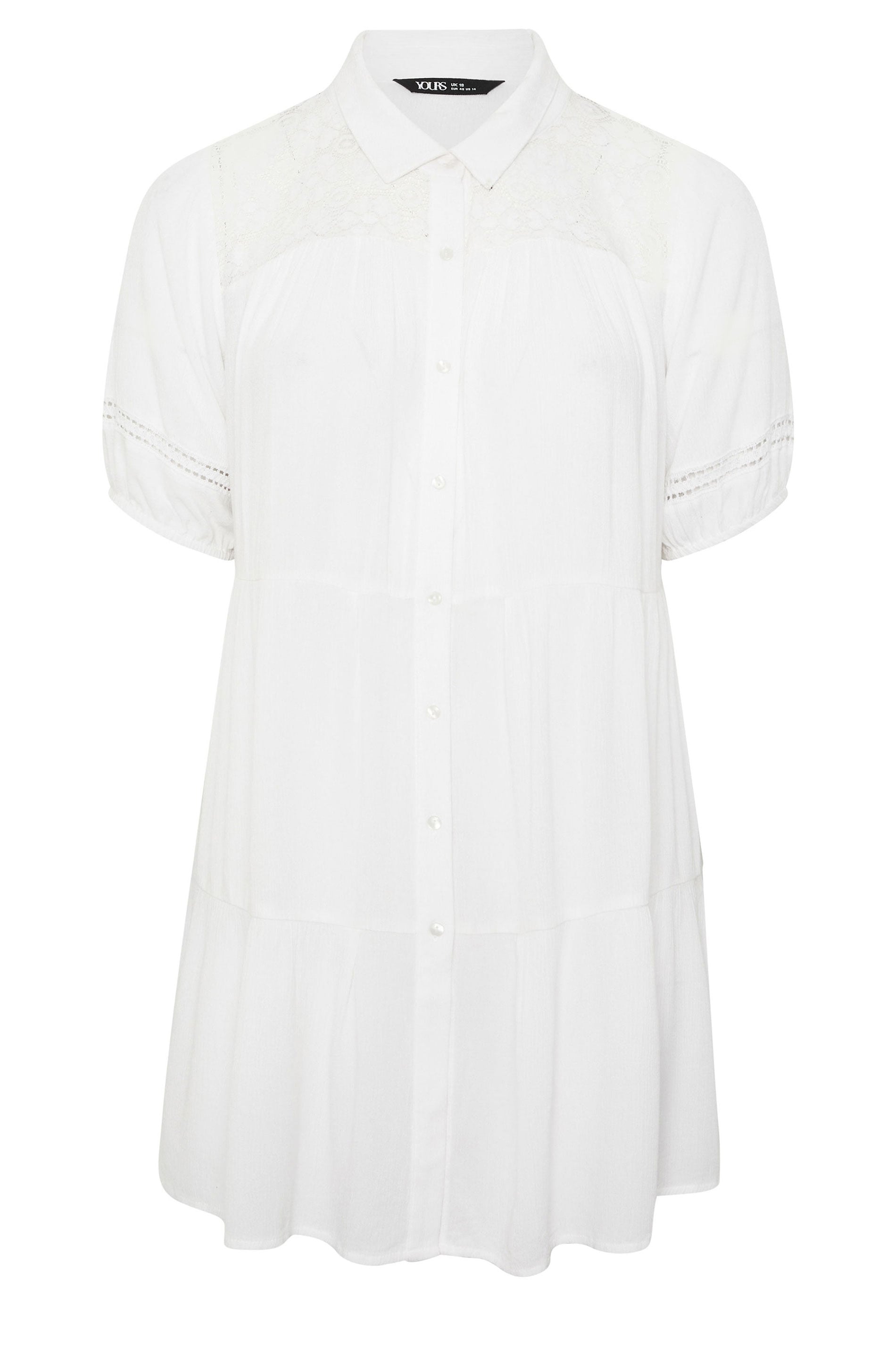 YOURS Plus Size White Tiered Crochet Detailed Shirt | Yours Clothing 6
