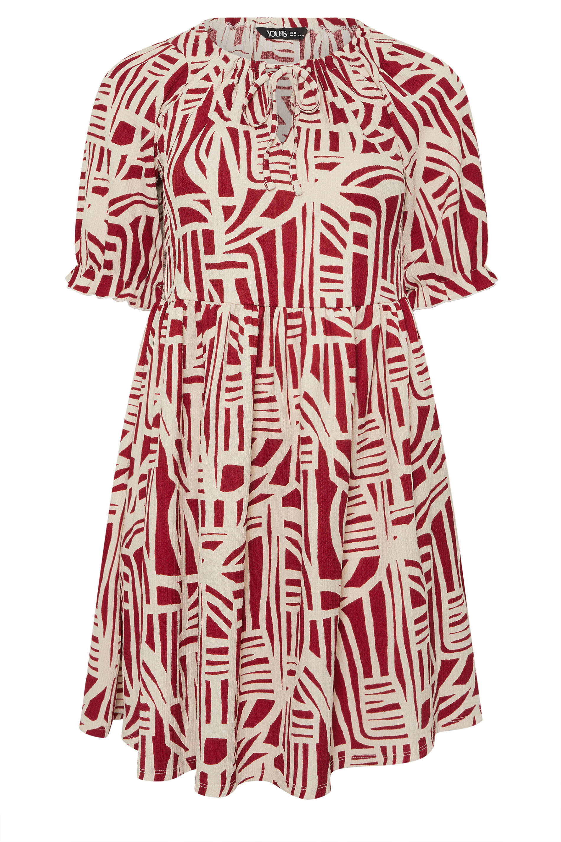 YOURS Plus Size Red Abstract Tie Neck Dress | Yours Clothing 5