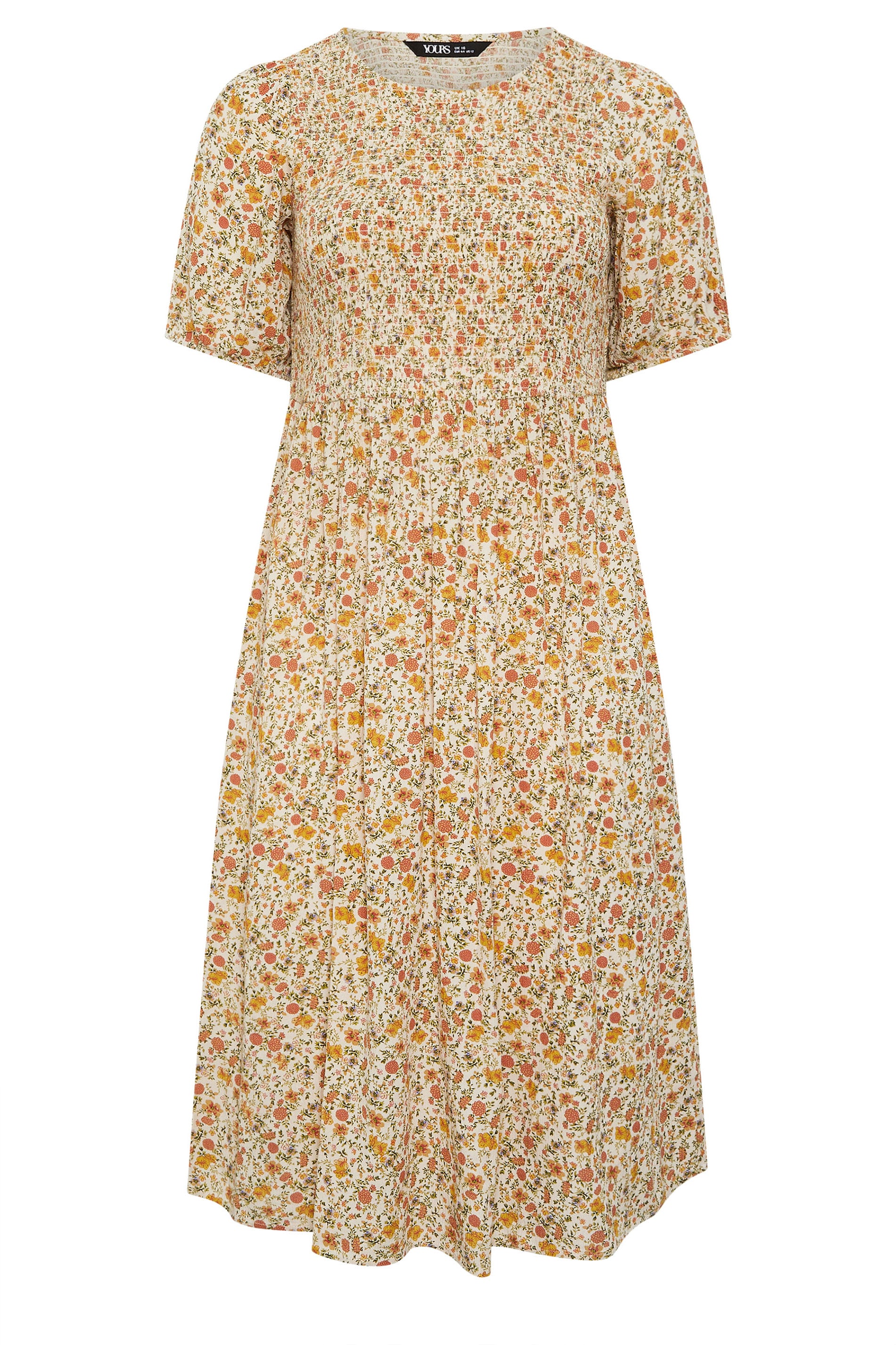 YOURS Plus Size Yellow Ditsy Floral Shirred Dress | Yours Clothing 5
