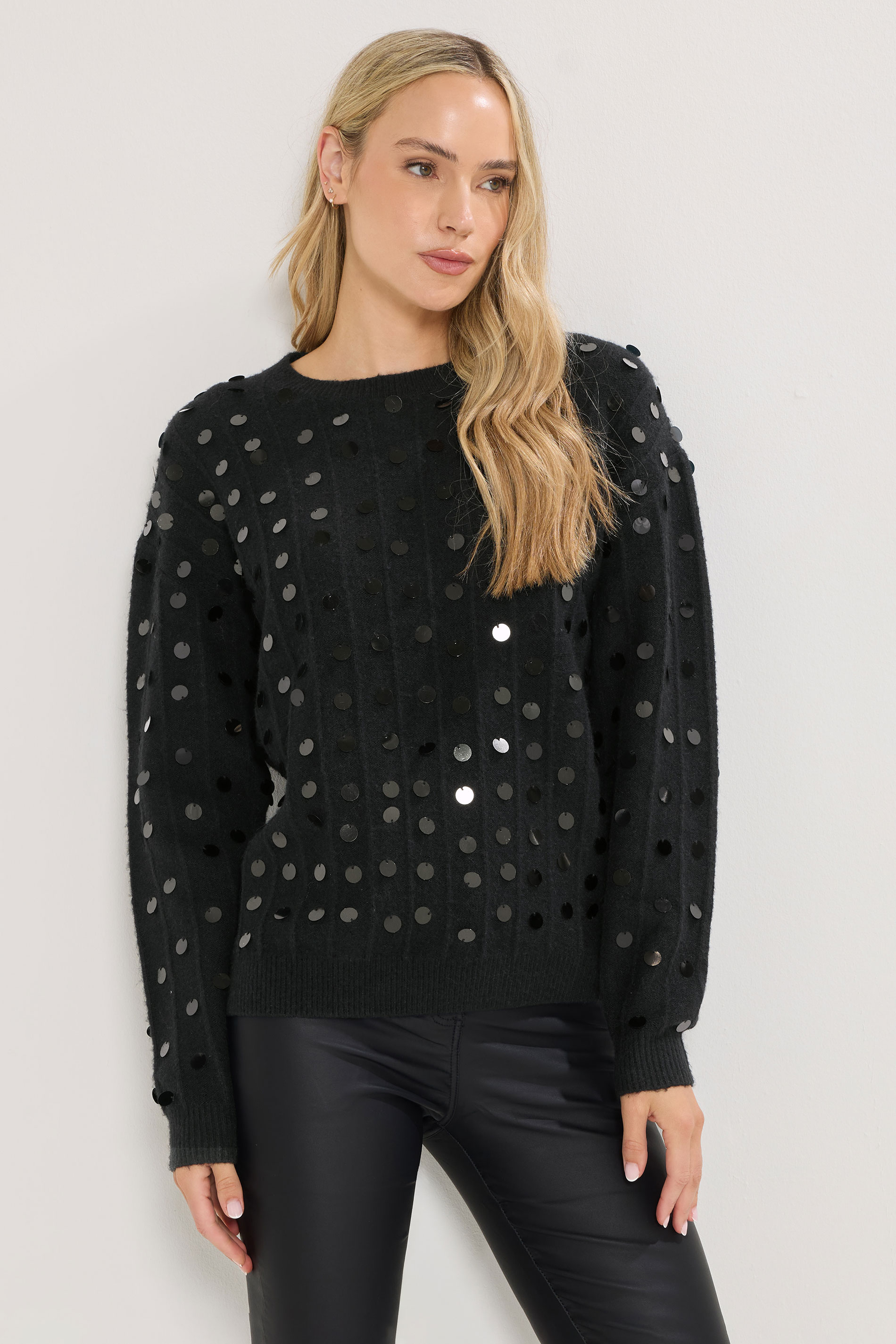 LTS Tall Black Disco Sequin Jumper | Long Tall Sally 3