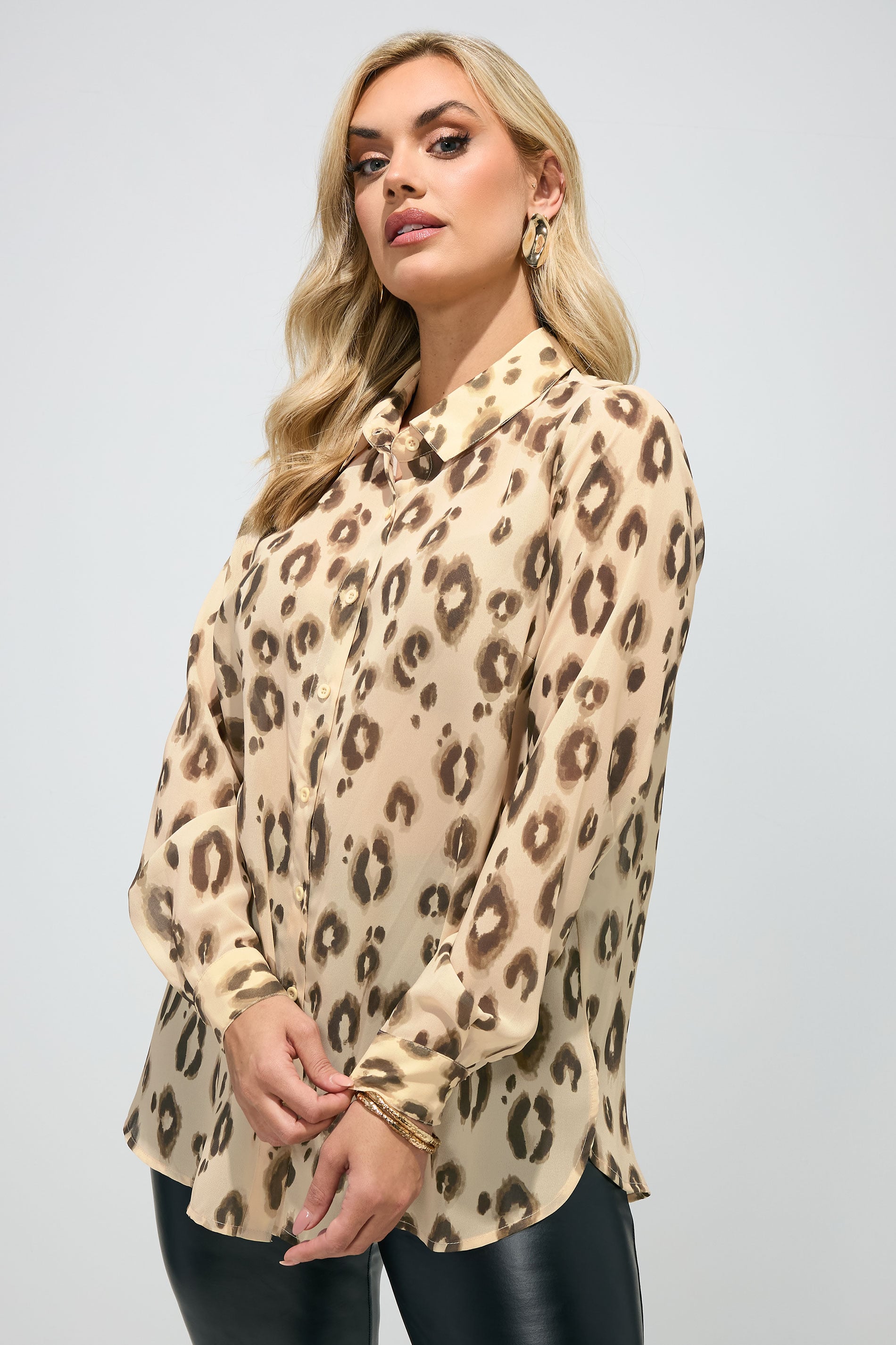 YOURS LONDON Plus Size Natural Brown Watercolour Animal Shirt | Yours Clothing 3
