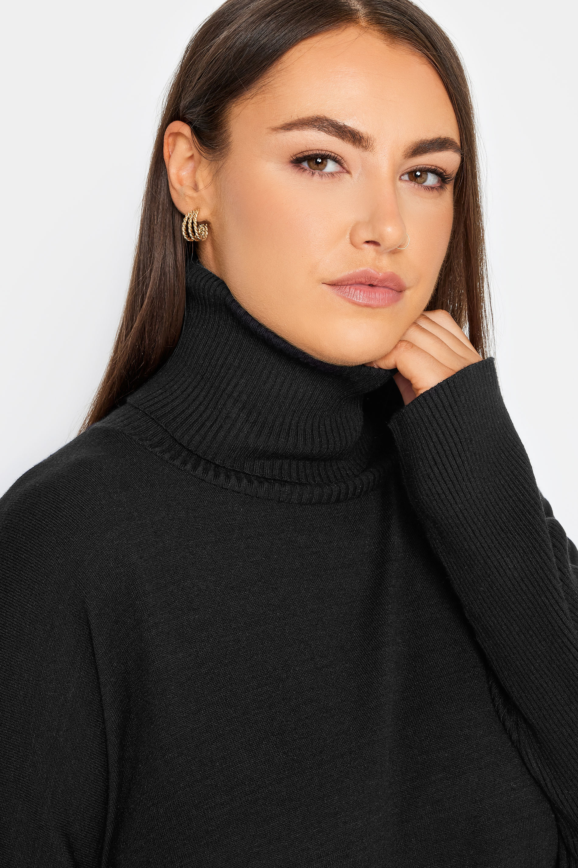 Evans Black Tassel Hem Roll Neck Jumper | Evans