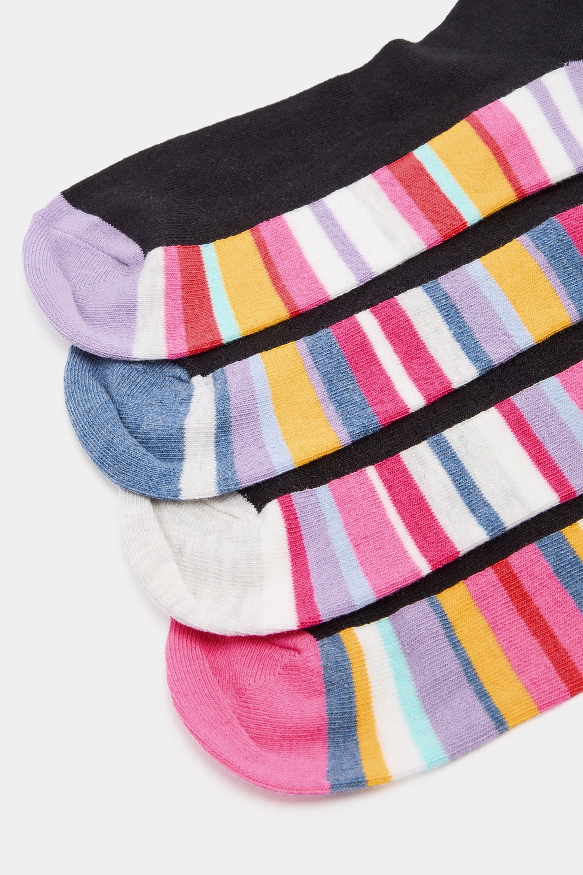 4 PACK Black Stripe Footbed Ankle Socks | Yours Clothing 2