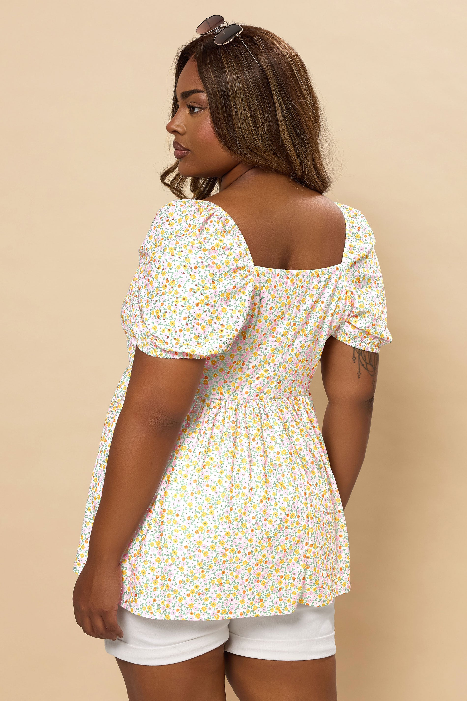 YOURS Plus Size Orange Floral Broderie Anglaise Peplum Top | Yours Clothing 2