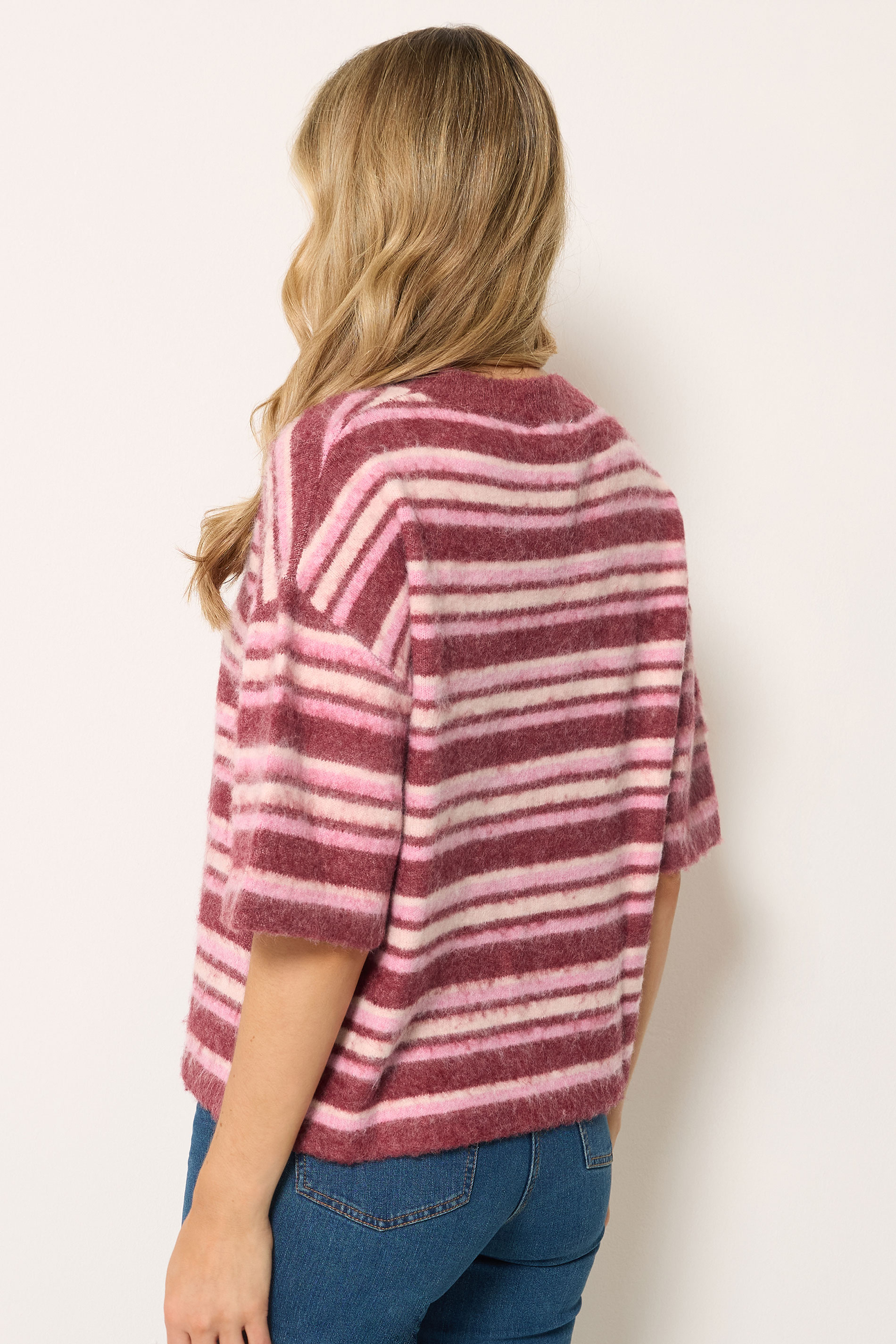 LTS Tall Women's Pink Stripe Fluffy Knit Jumper | Long Tall Sally 2