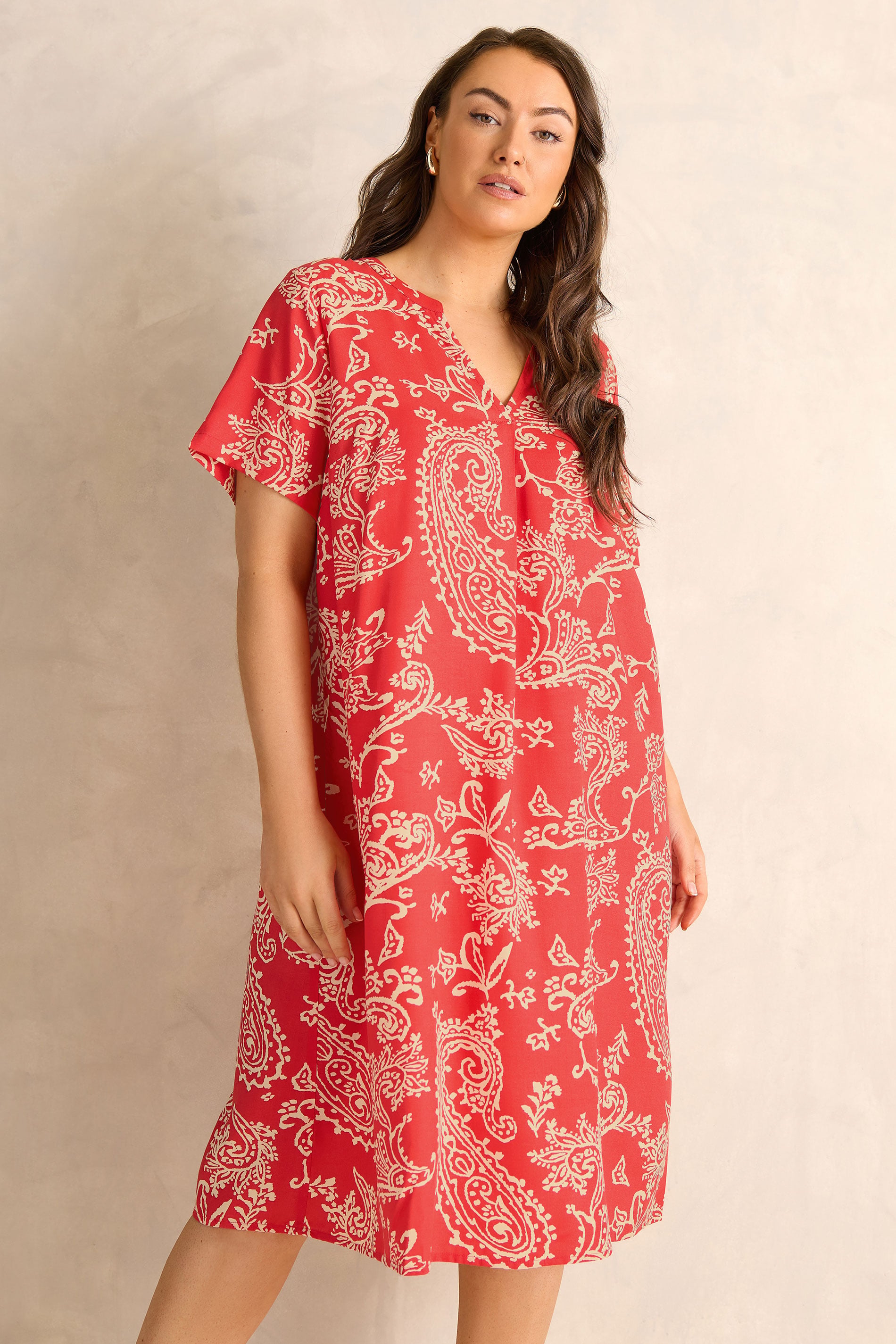 Evans Women's Red Plus Paisley Modal Shift Dress Size 26-28